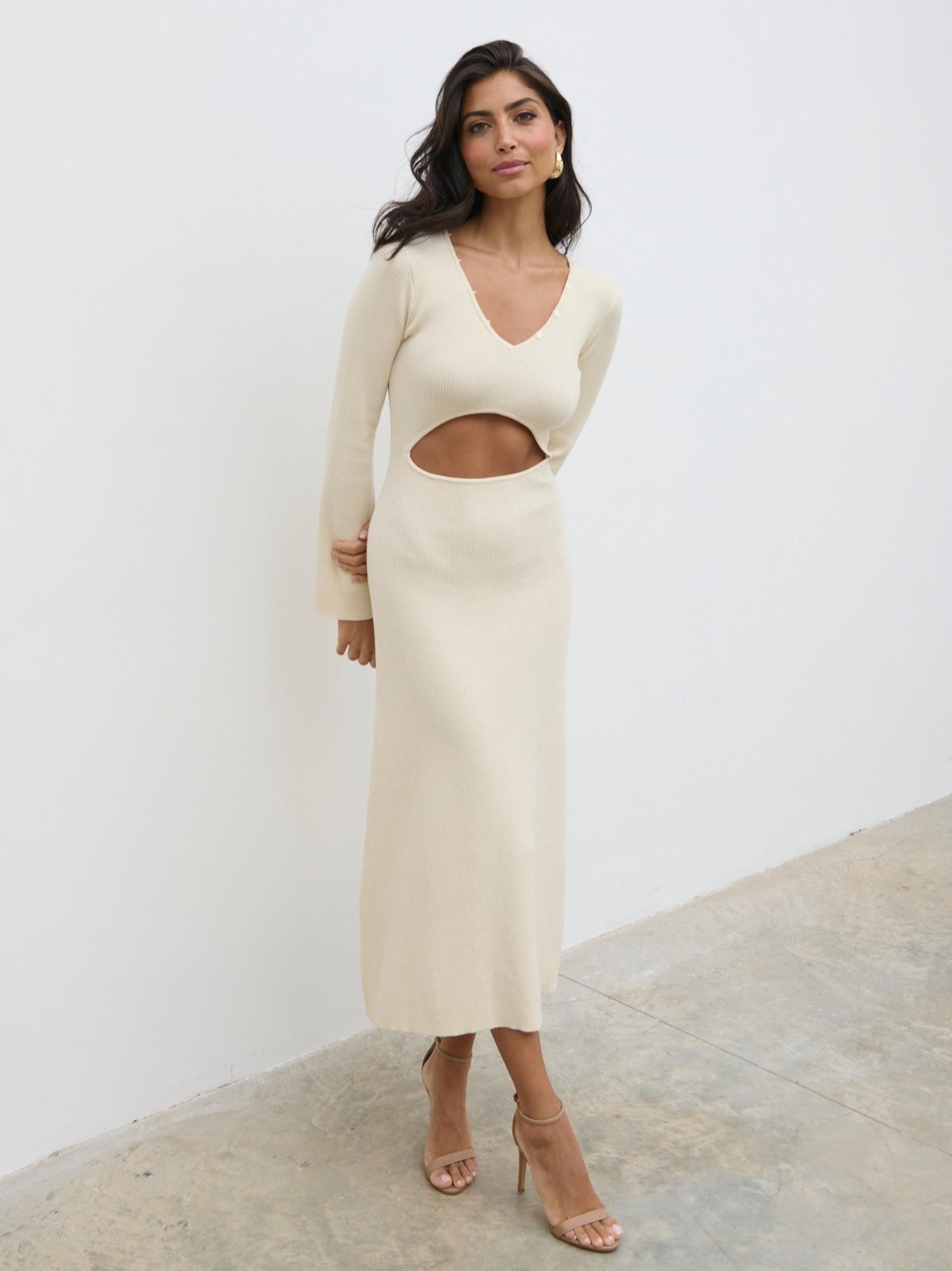 Zahra Cut Out Knit Midaxi Dress - Cream