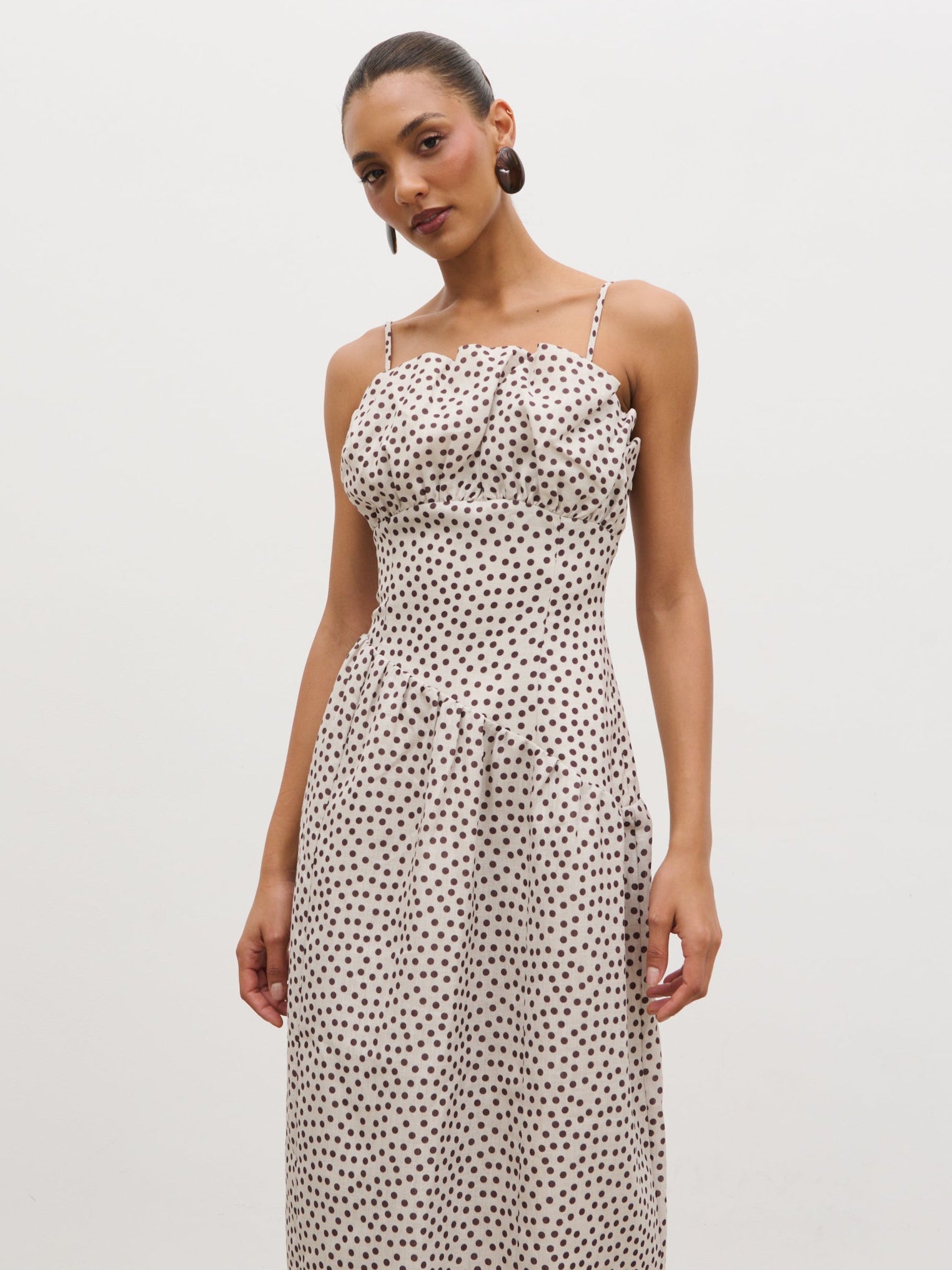 Zaria Corset Detail Maxi Dress - Cream and Brown Polkadot Pretty Lavish Zaria Corset Detail Maxi Dress - Cream and Brown Polkadot Pretty Lavish