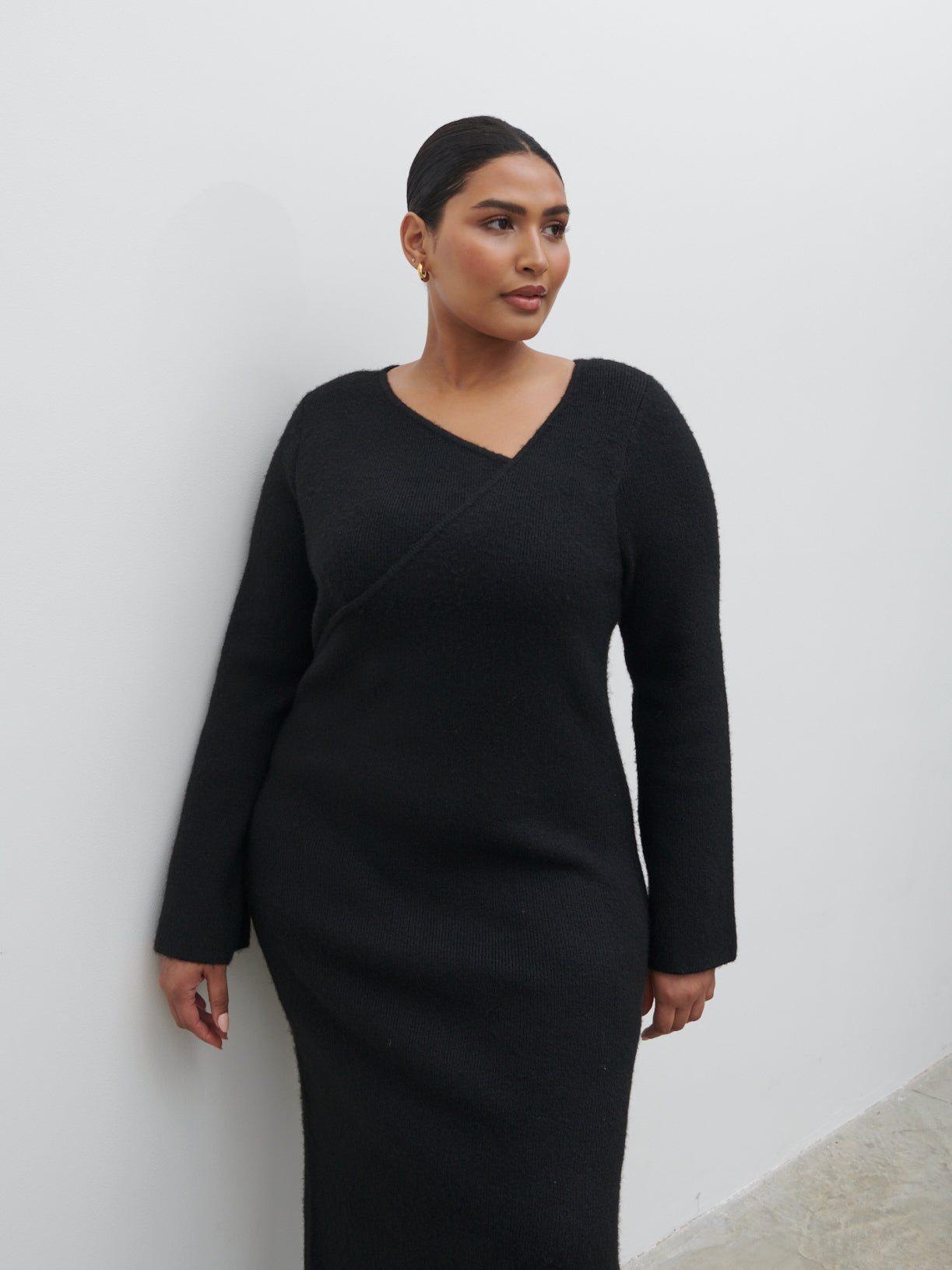Zariah Space Dye Midaxi Dress Curve - Black