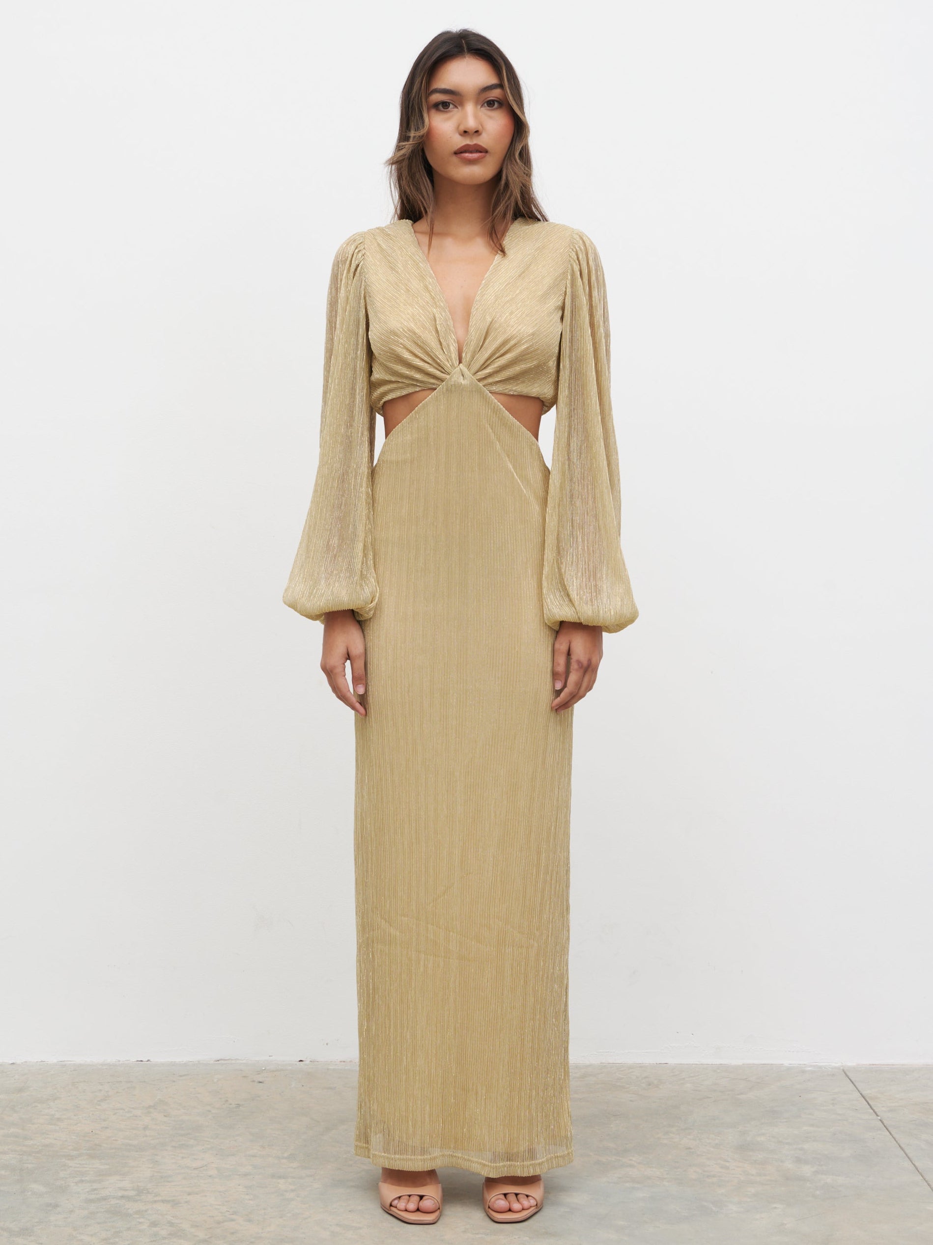 Zaya Plisse Metallic Maxi Dress Metallic Gold - Main Image