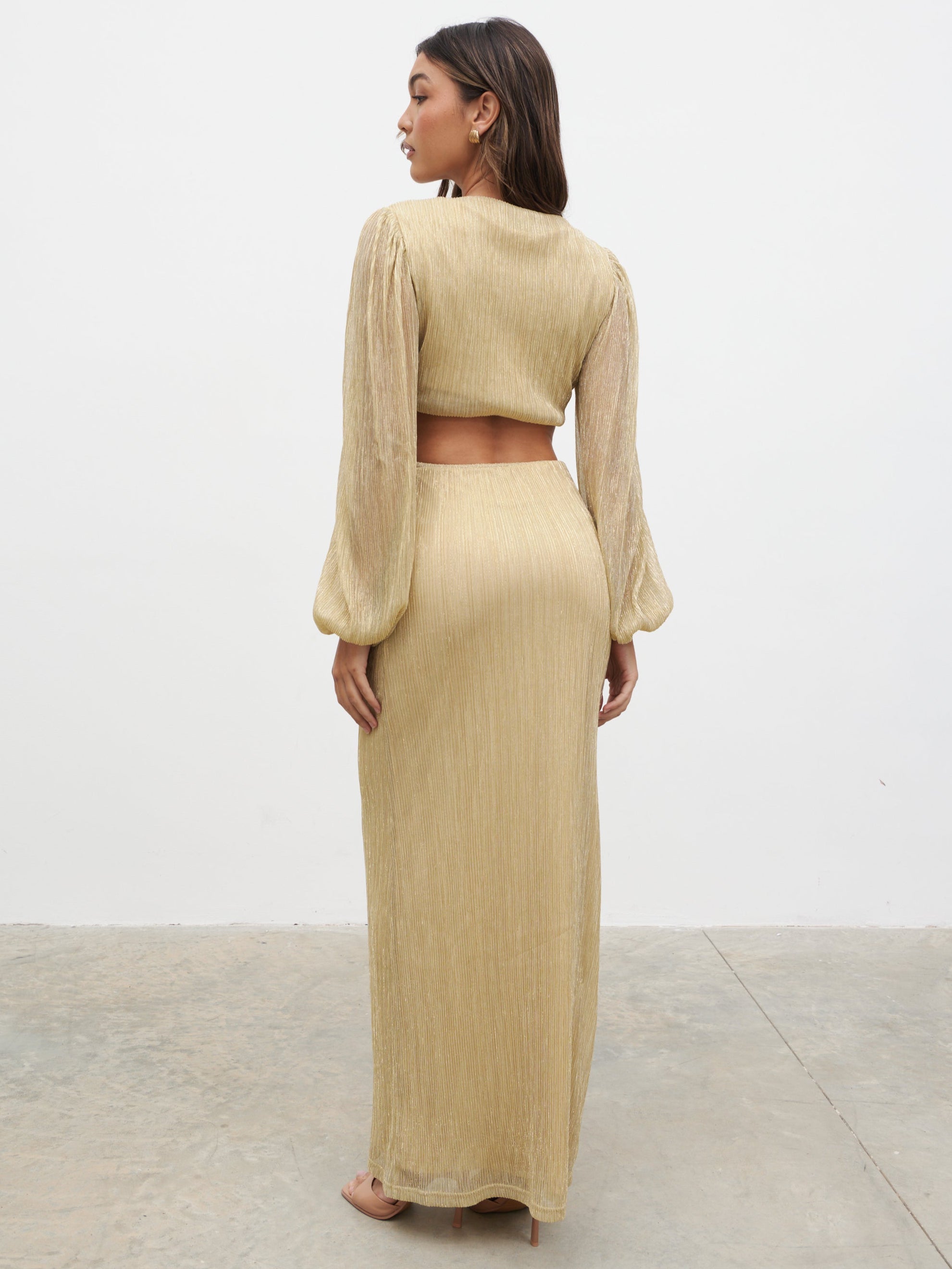 Zaya Plisse Metallic Maxi Dress - Metallic Gold Zaya Plisse Metallic Maxi Dress - Metallic Gold