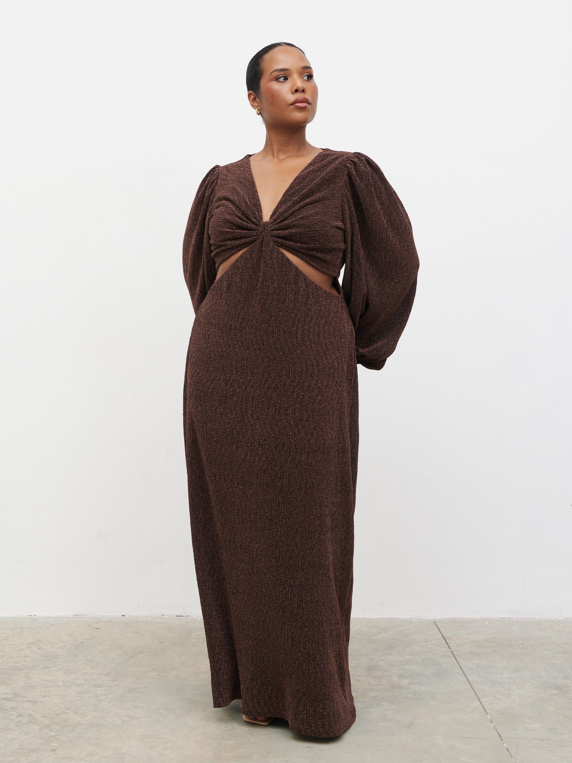 Zaya Lurex Metallic Maxi Dress Curve - Brown Pretty Lavish Zaya Lurex Metallic Maxi Dress Curve - Brown Pretty Lavish