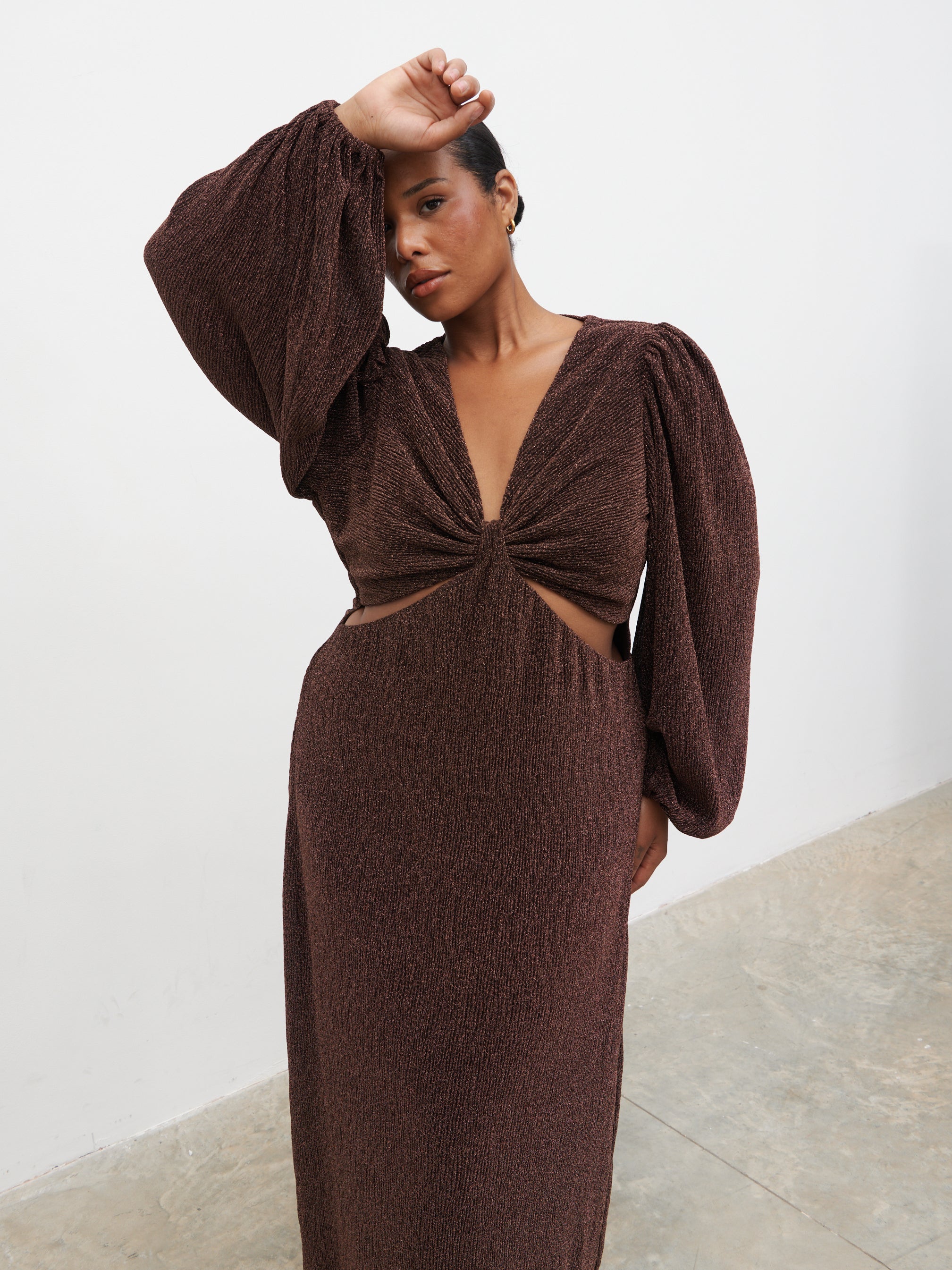Zaya Lurex Metallic Maxi Dress Curve - Brown Zaya Lurex Metallic Maxi Dress Curve - Brown