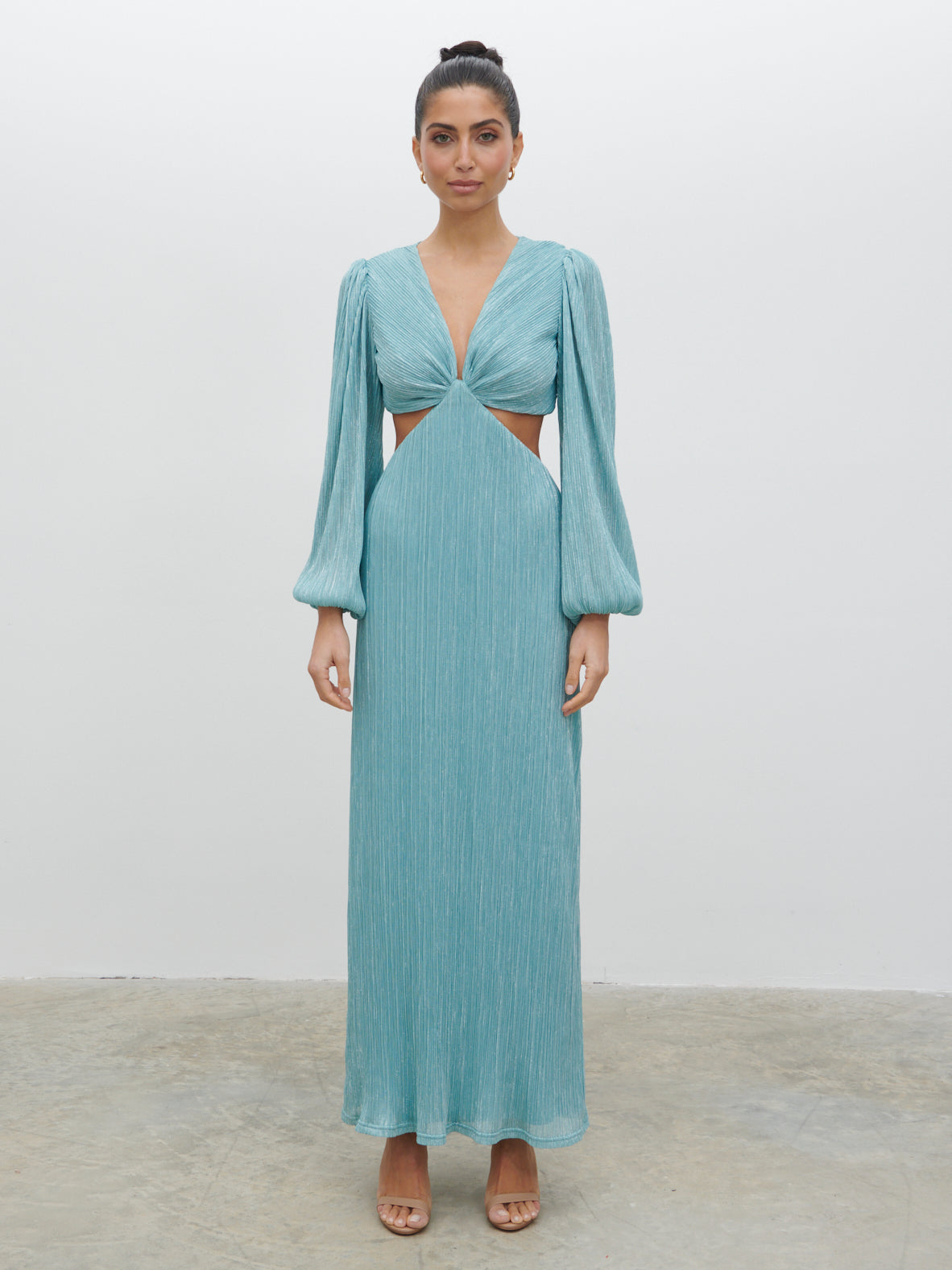 Zaya Plisse Metallic Maxi Dress - Blue