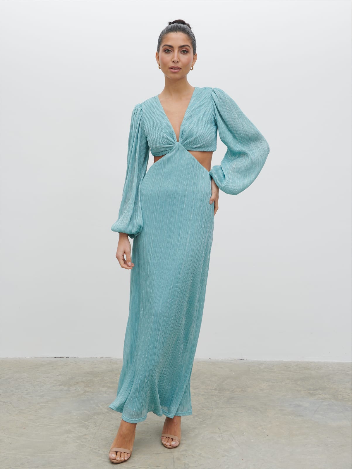 Zaya Plisse Metallic Maxi Dress - Blue Pretty Lavish Zaya Plisse Metallic Maxi Dress - Blue Pretty Lavish