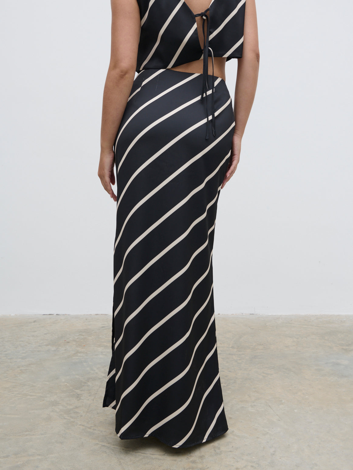 Zuri Maxi Skirt - Black and Cream Asymmetric Stripe