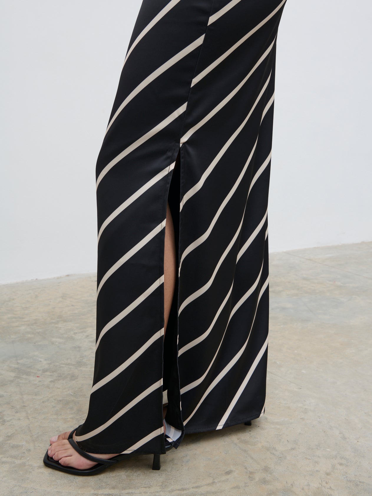 Zuri Maxi Skirt - Black and Cream Asymmetric Stripe