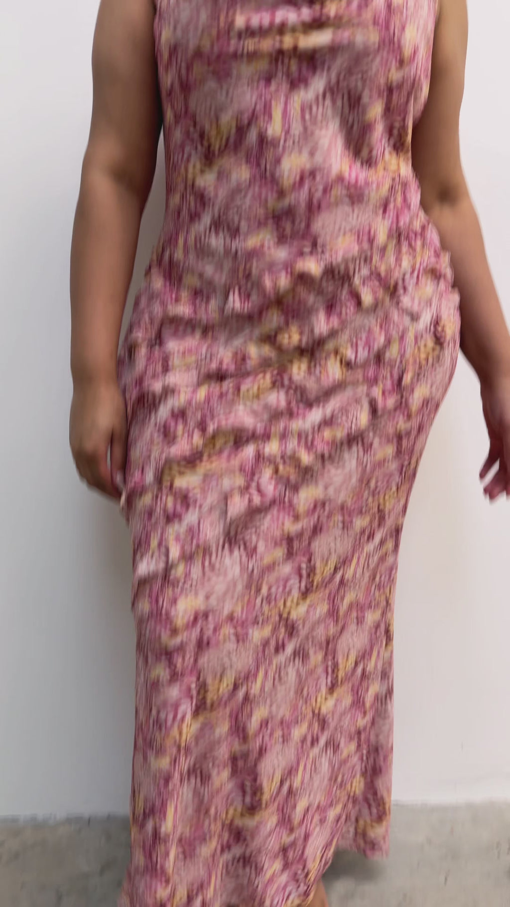 Souki Is 5'8" & Wears Size UK 18|Constance Scarf Ruffle Maxi Dress Curve - Berry Multi Abstract