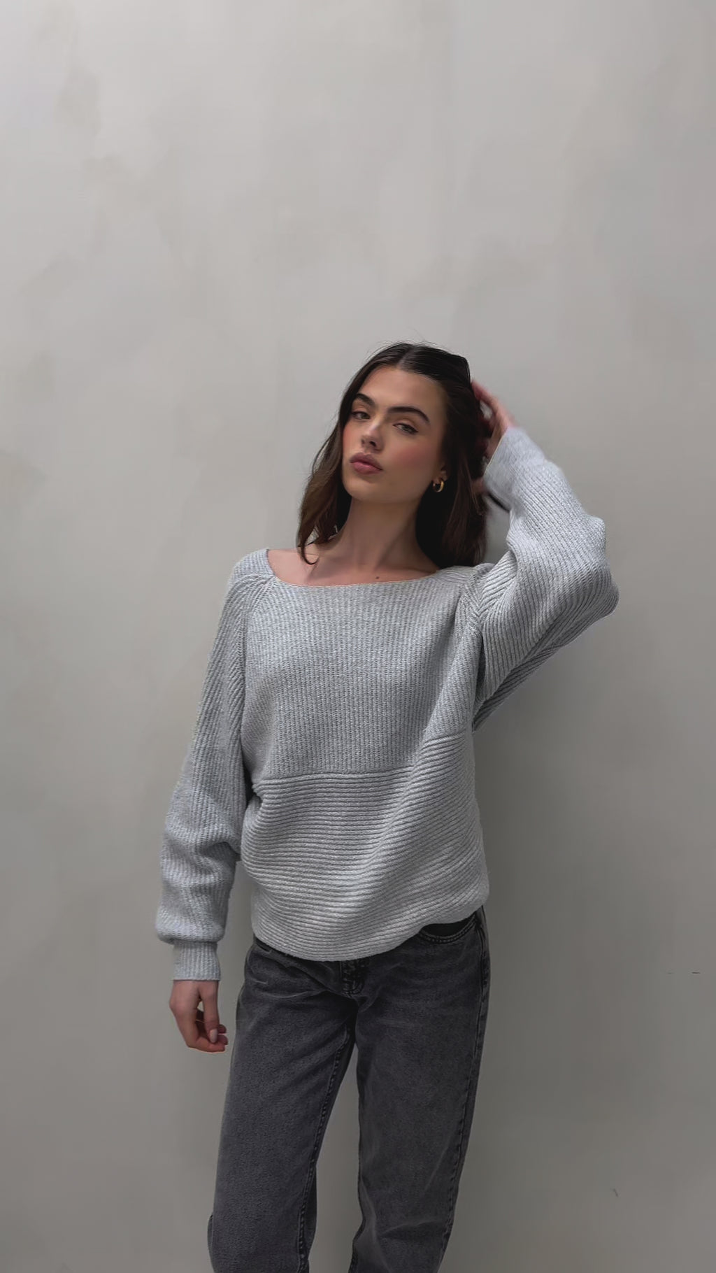 Lauren Is 5'7.5" & Wears Size UK S|Macey Cross Back Knit Jumper - Grey Marl