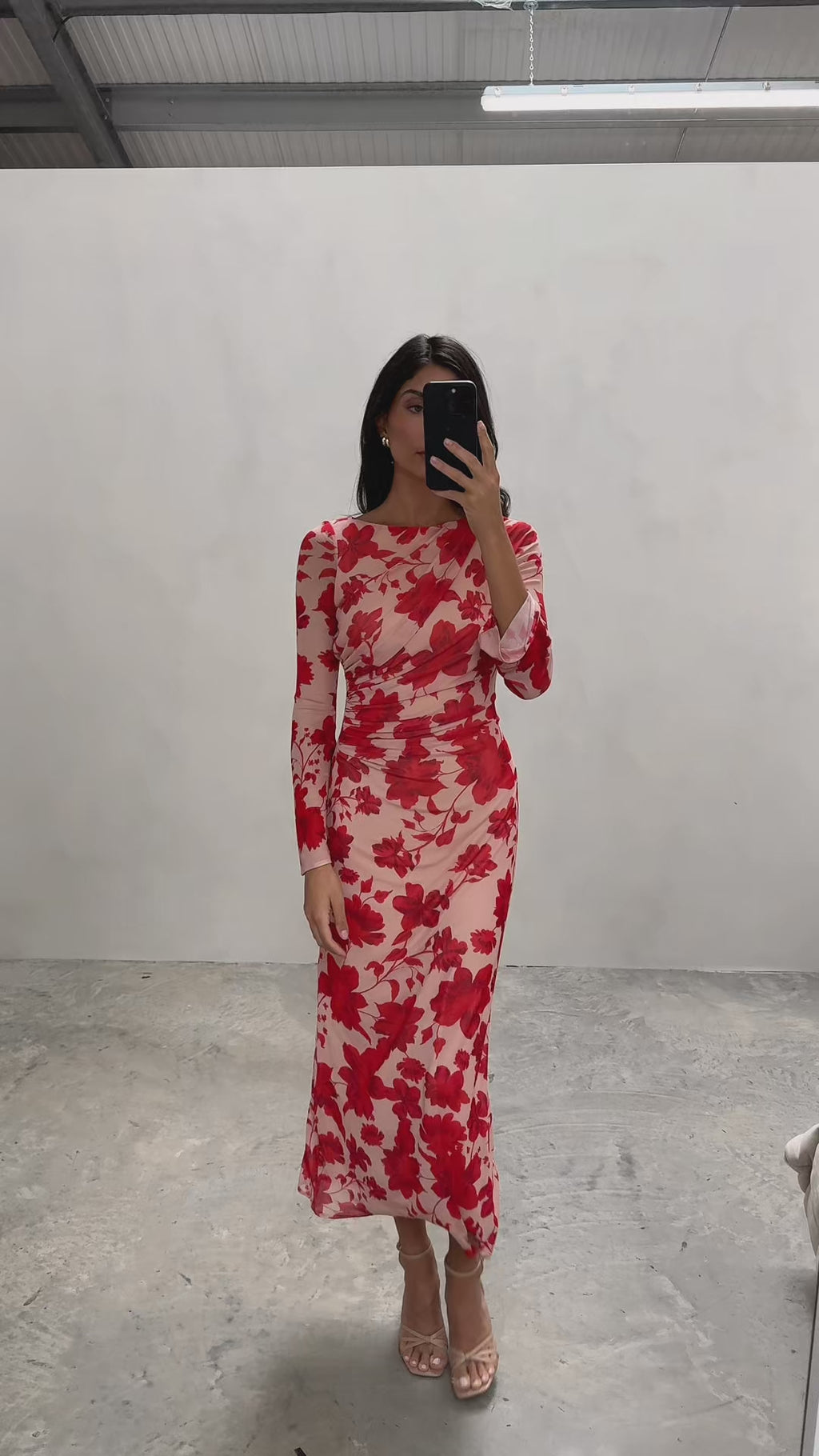 Lygia Is 5'9" & Wears Size UK 8|Ethel Long Sleeve Jersey Midaxi Dress - Red Floral