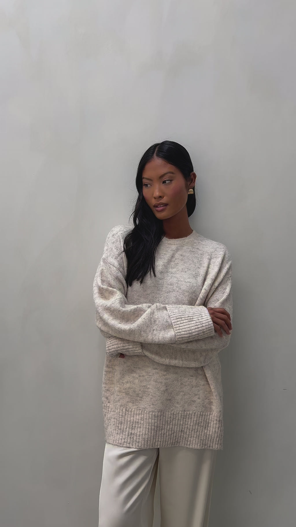 Elle Is 5'3" & Wears Size UK S|Nina Knit Jumper - Beige Marl