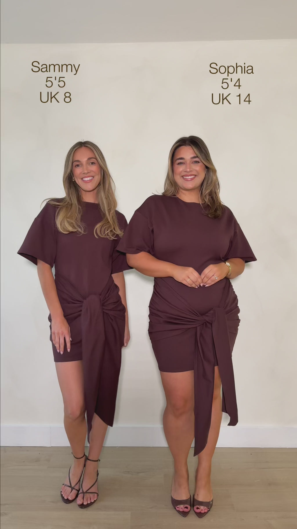 Candy Is 5'6" & Wears Size UK 8|Olivia Jersey Knot Mini Dress - Brown