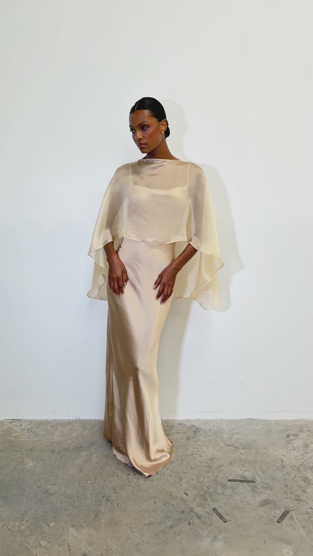 Montanna is 5'7" & Wears Size UK XS-S|Alaia Organza Cape - Bronze