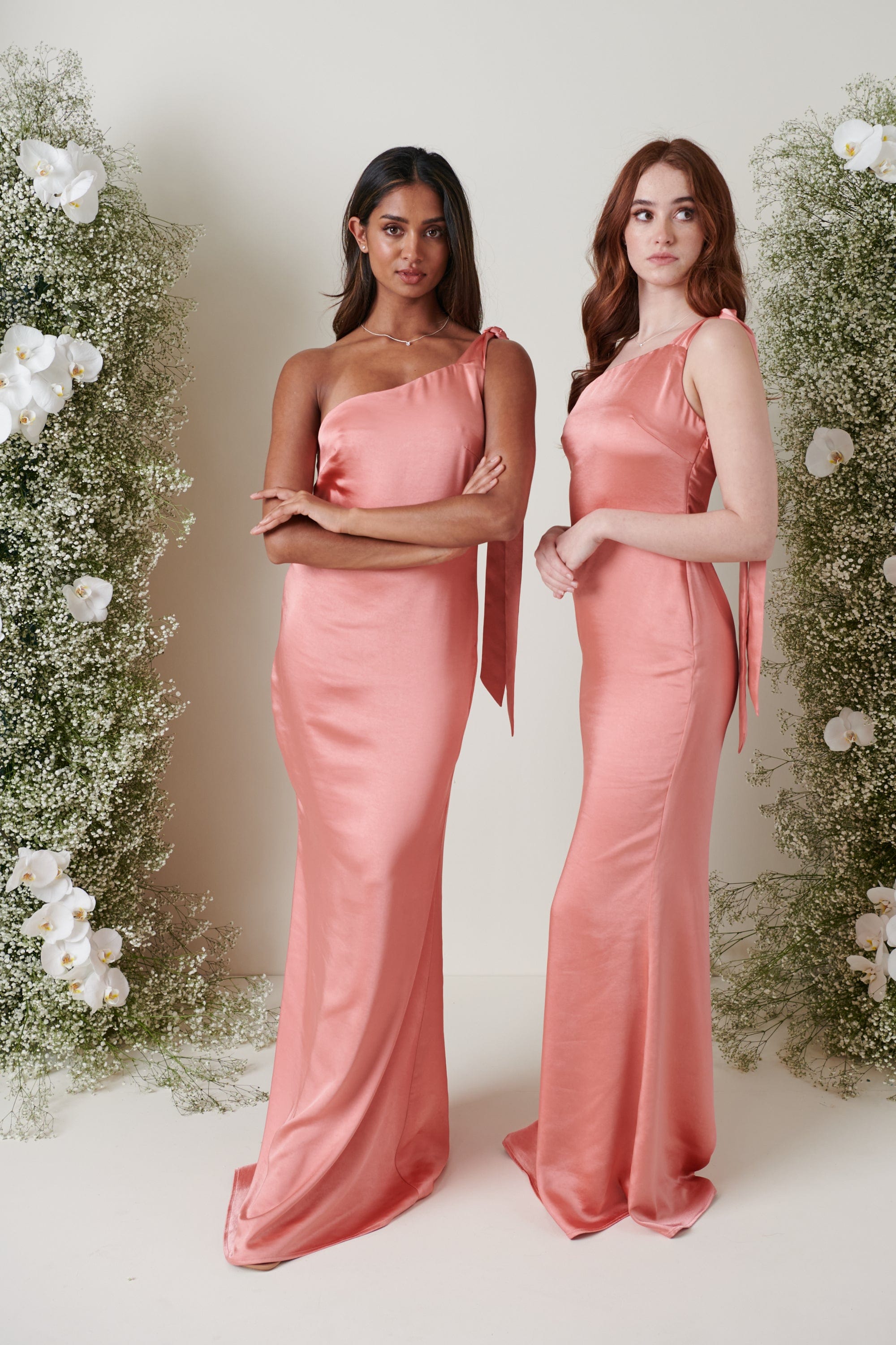 Amelia Tie Maxi Bridesmaid Dress - Matte Apricot Pink