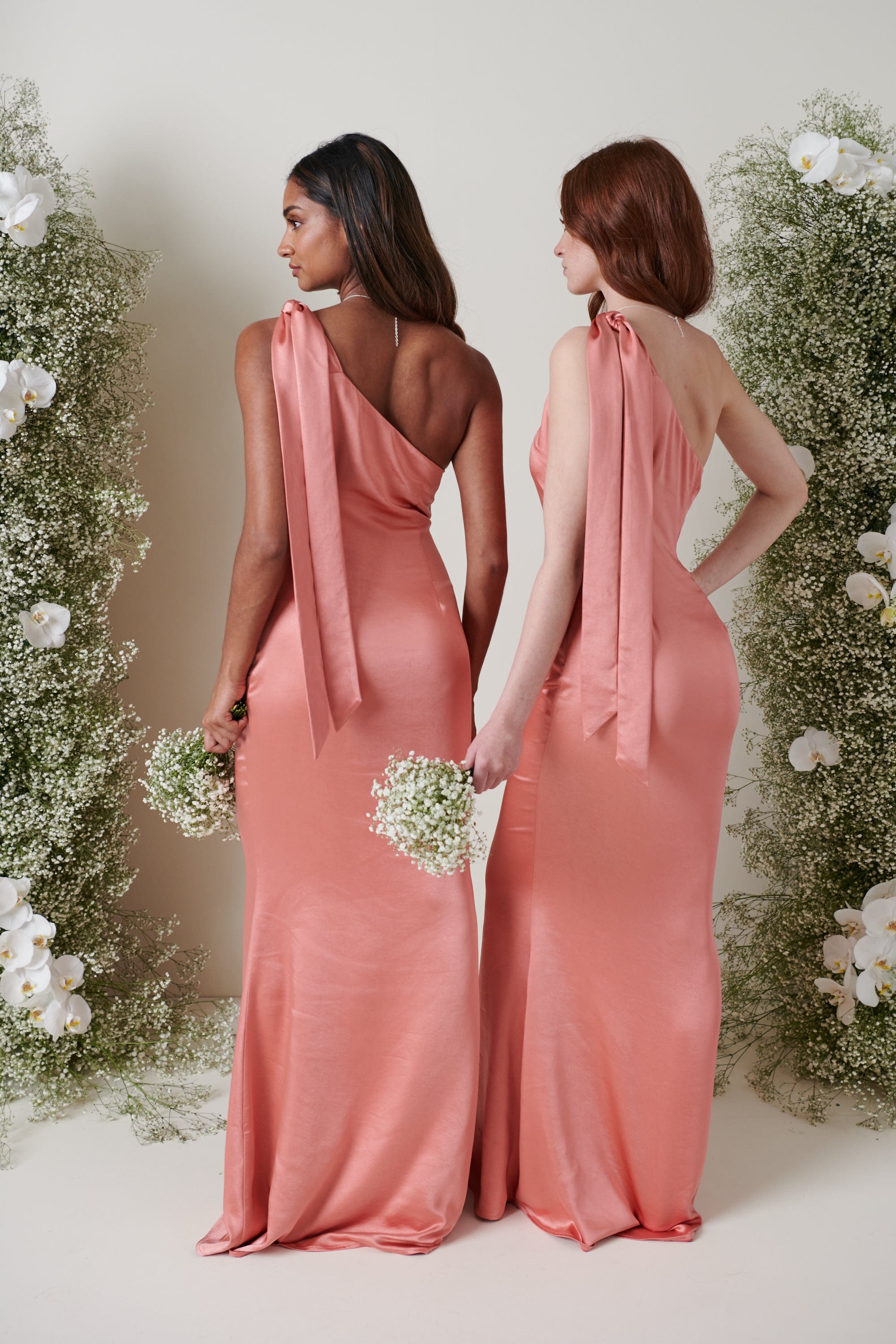 Amelia Tie Maxi Bridesmaid Dress - Matte Apricot Pink