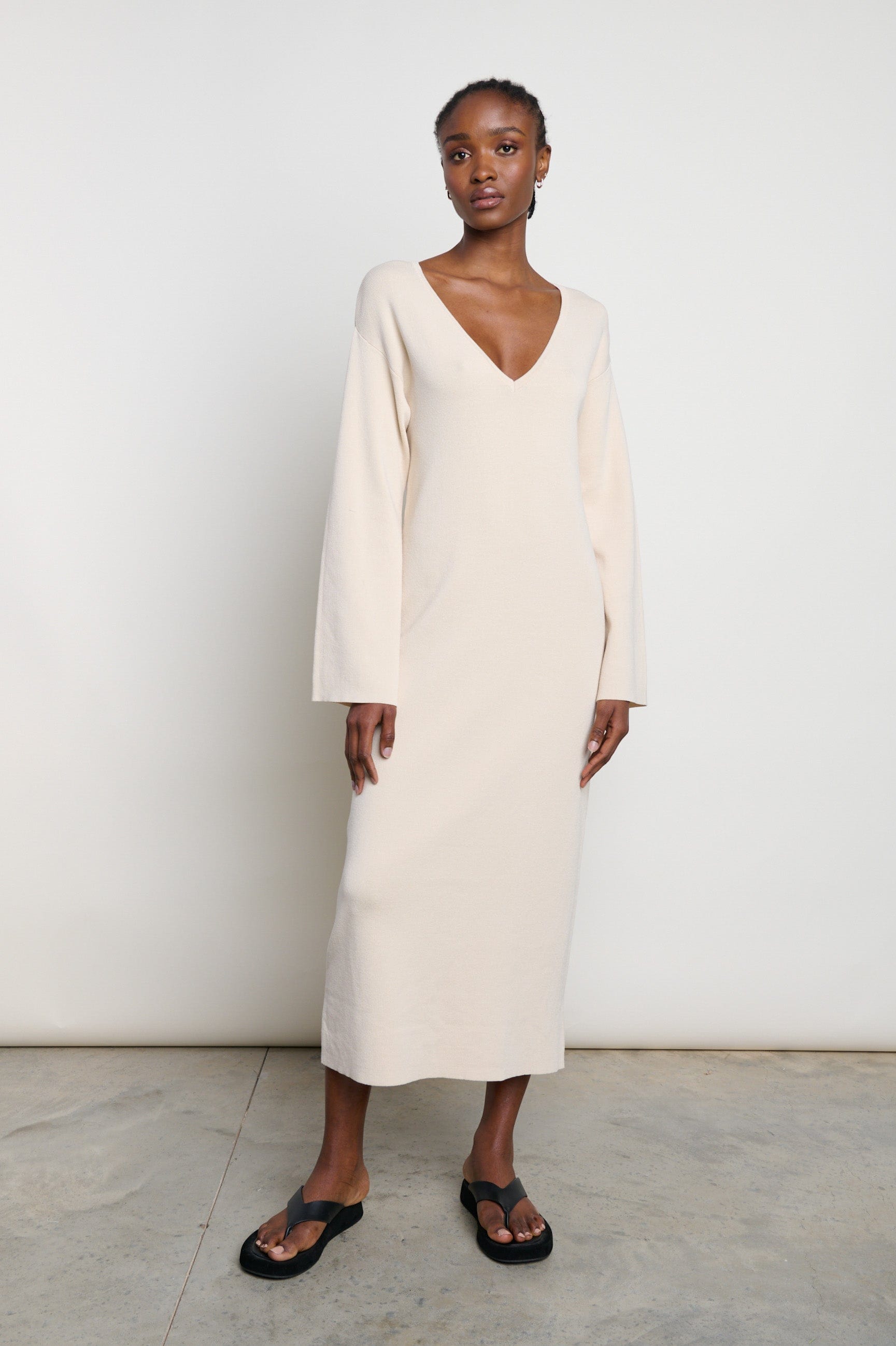 Abriana V-Neck Knit Dress - Beige