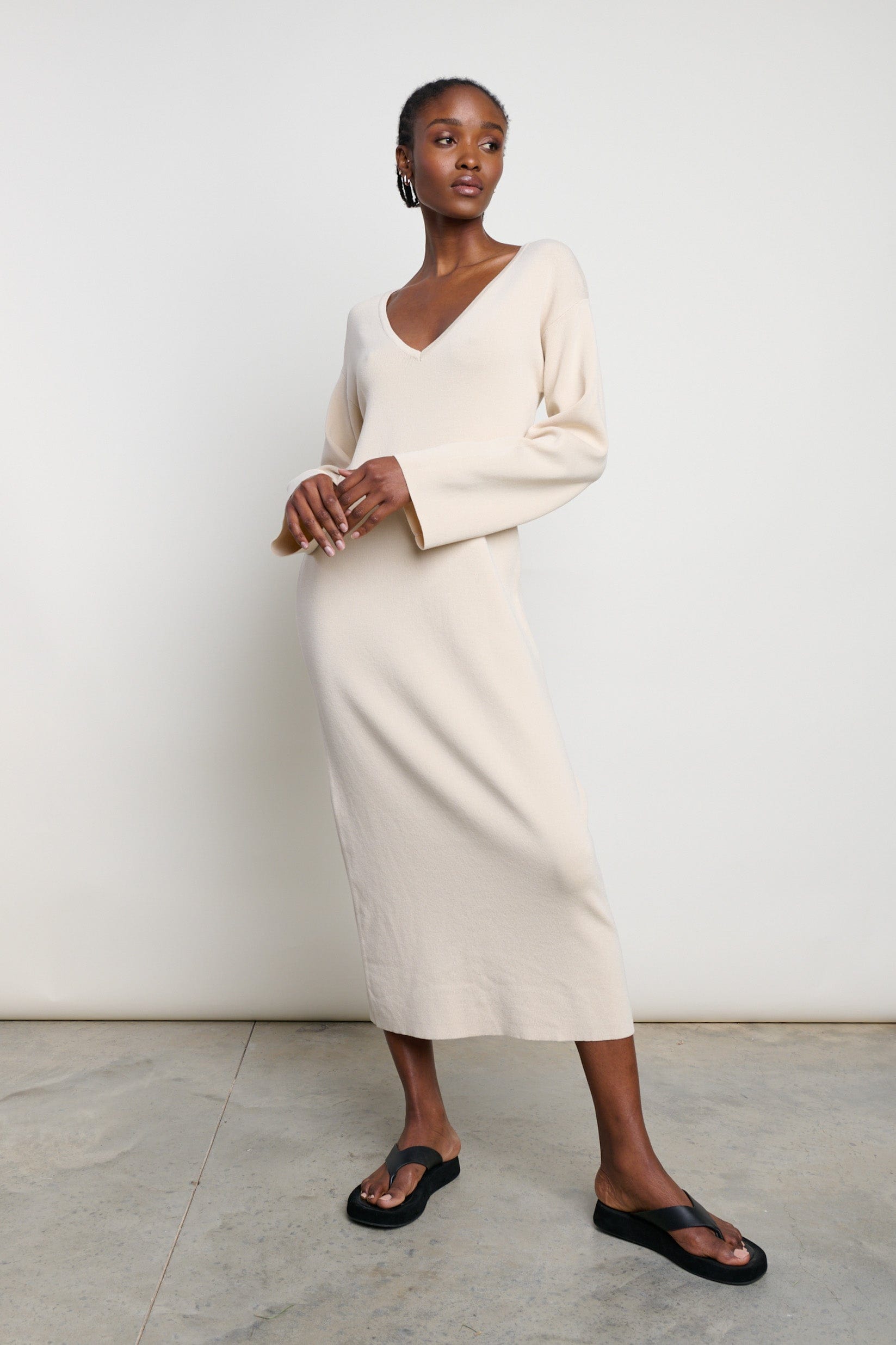 Abriana V-Neck Knit Dress - Beige