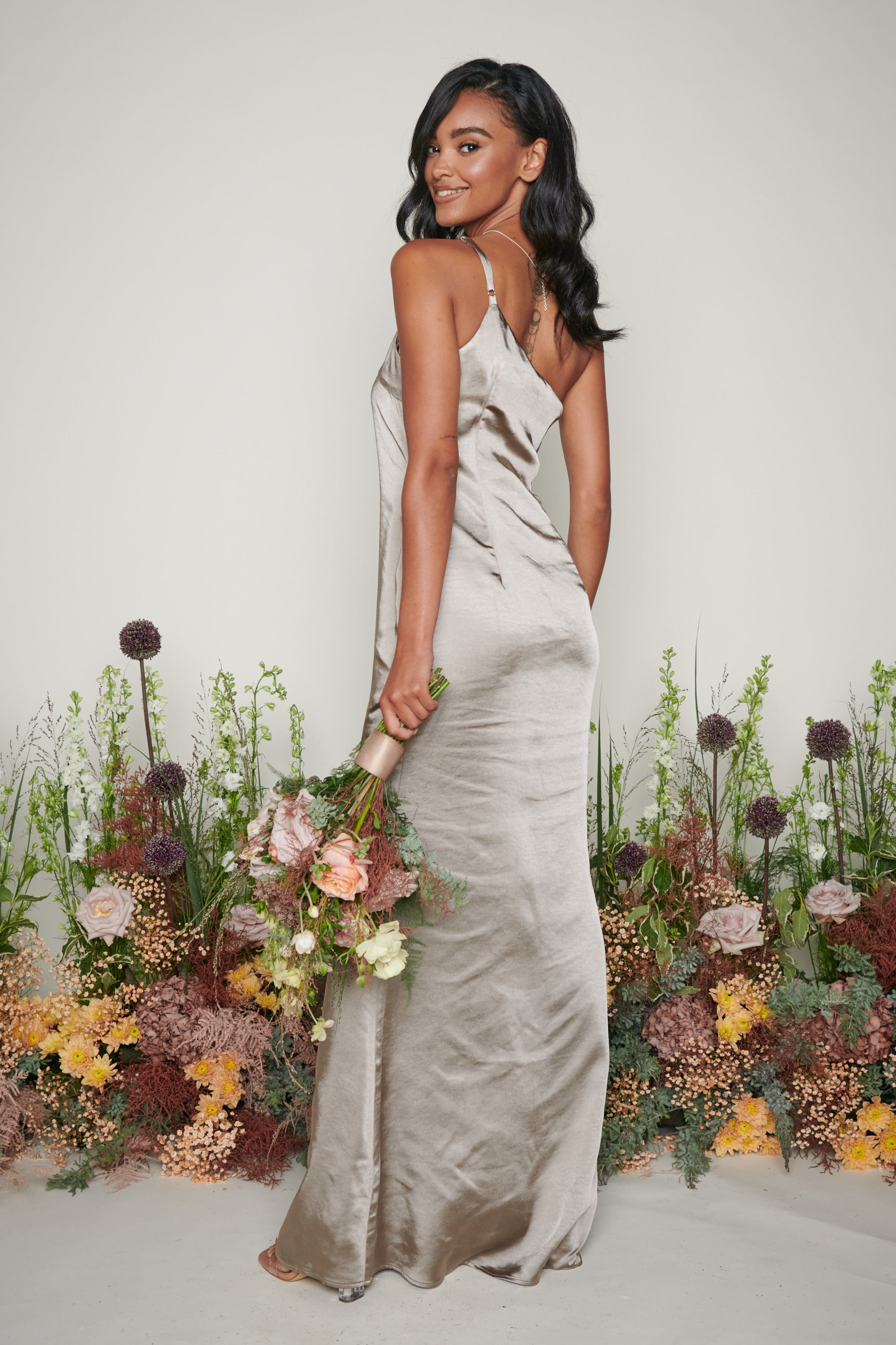 Amelia Maxi Bridesmaid Dress - Matte Olive Grey