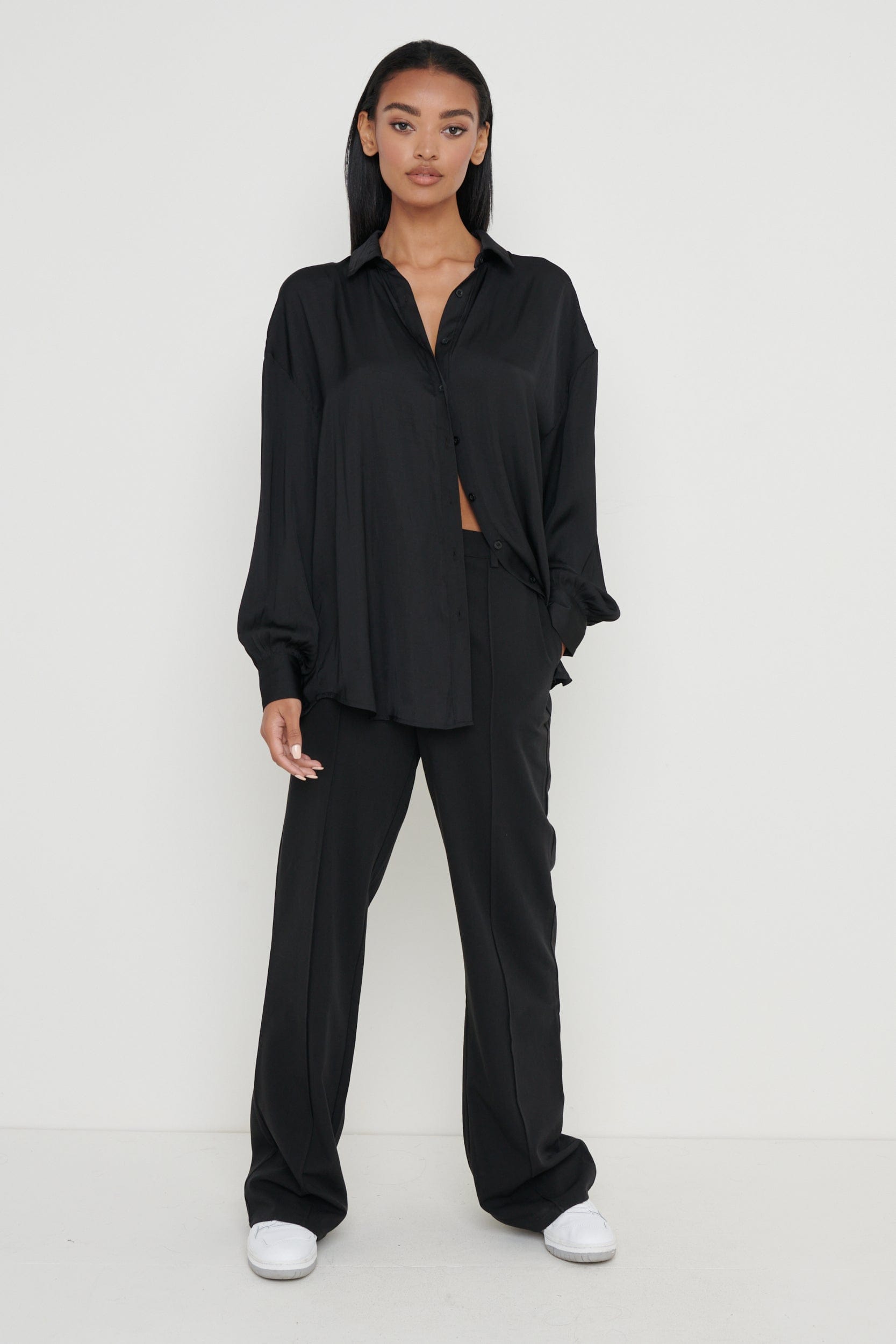 Amira Satin Shirt - Black – Pretty Lavish