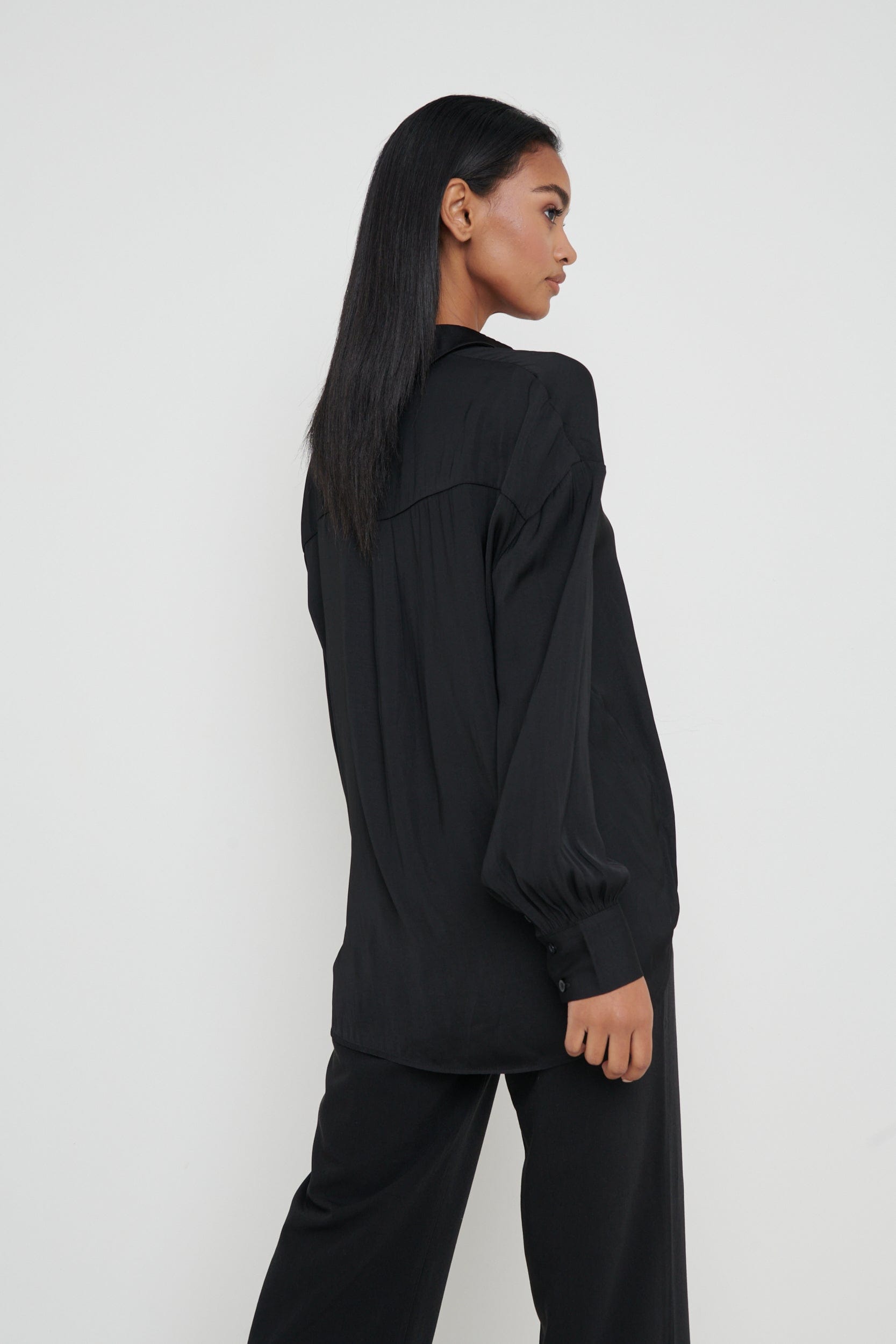 Amira Satin Shirt - Black