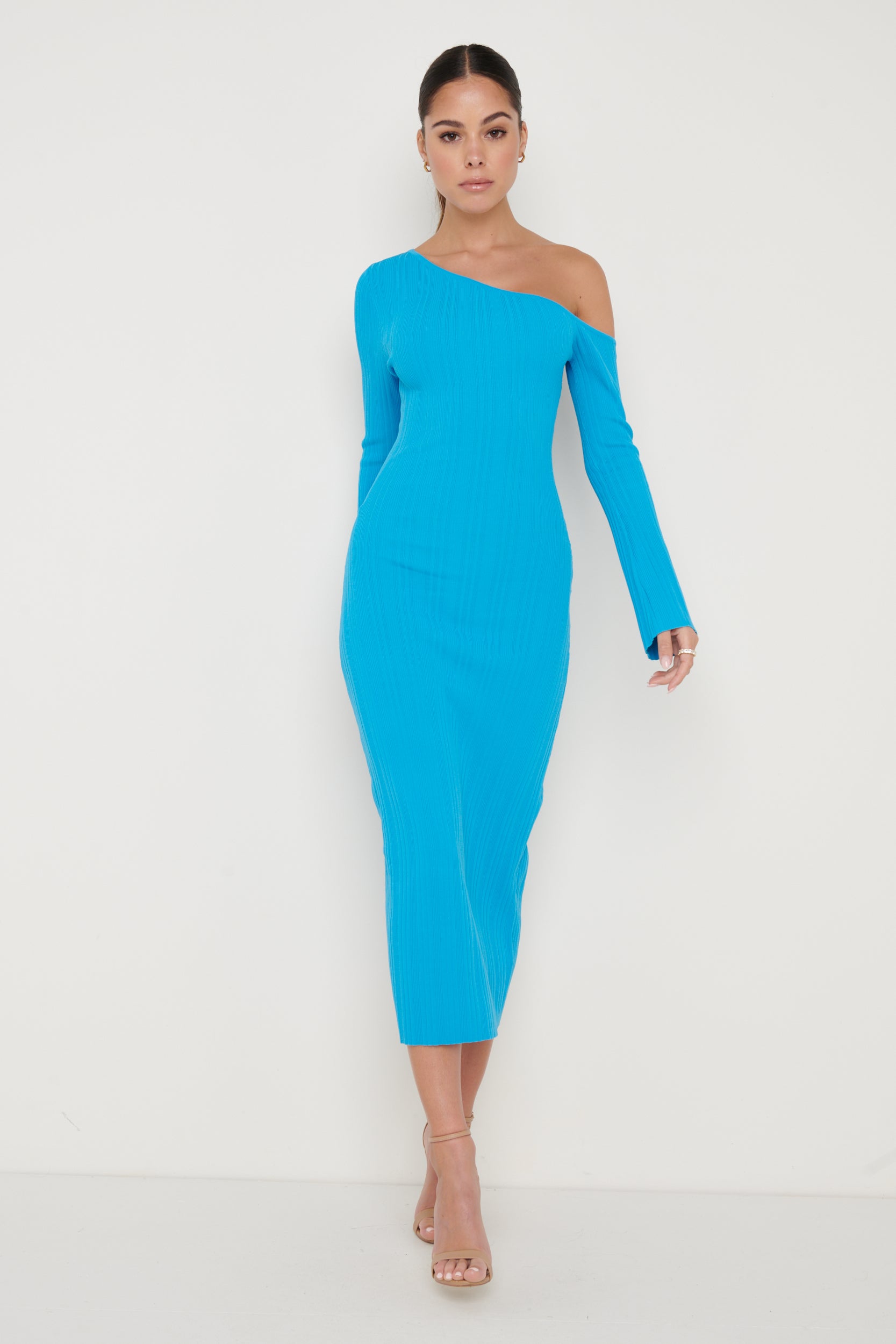 Anouska Asymmetric Knit Dress - Aqua Blue