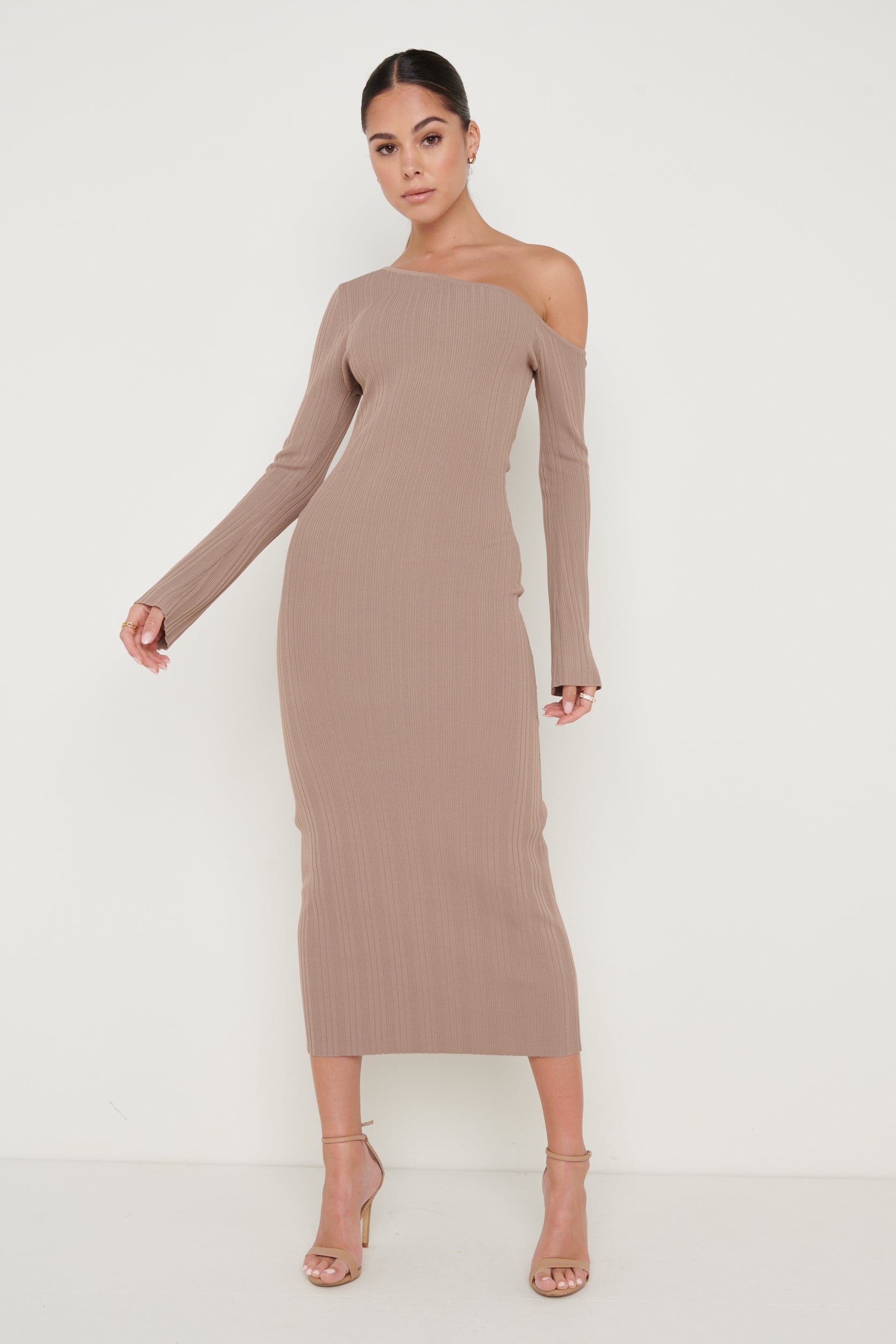 Anouska Asymmetric Knit Dress - Taupe