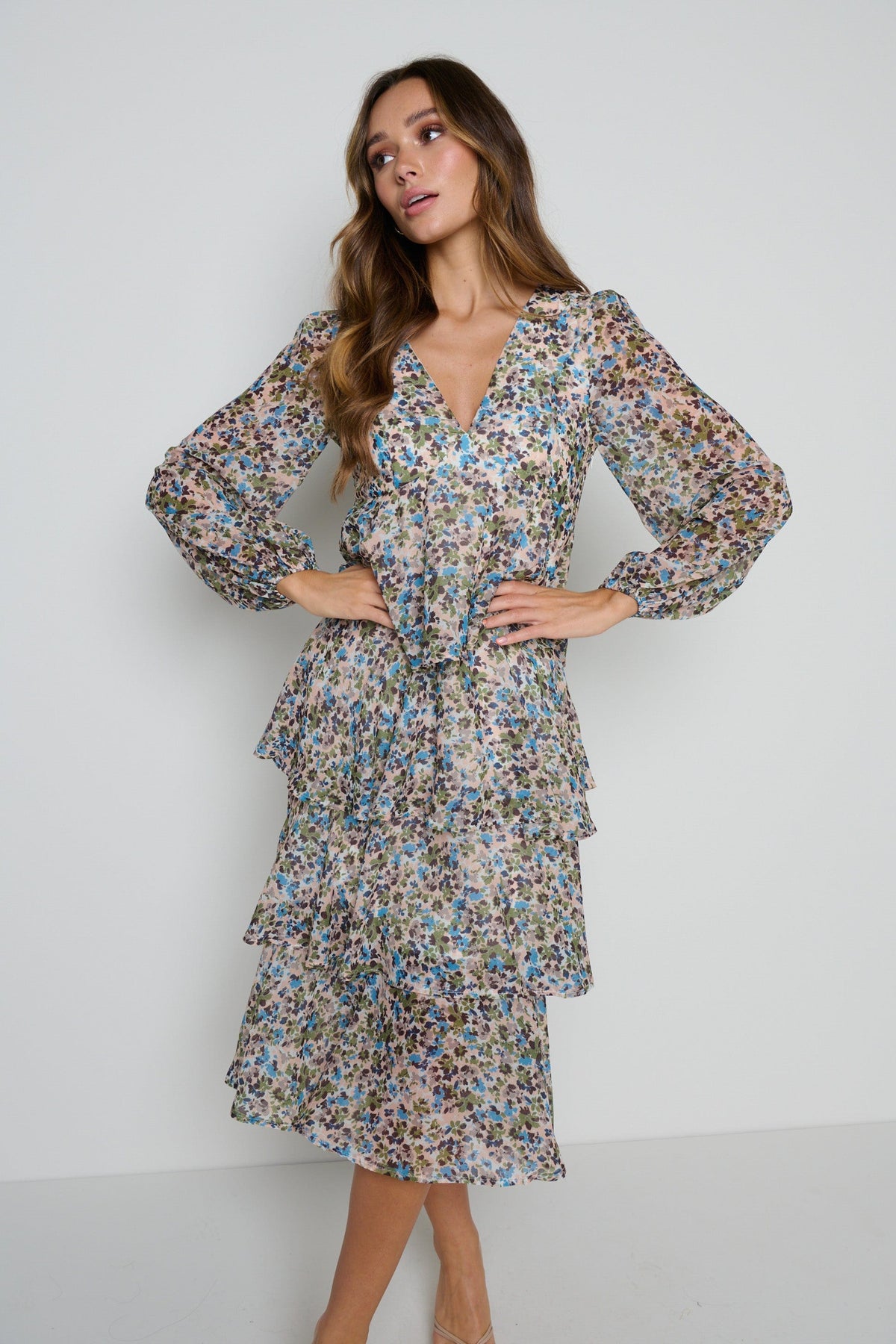 Ashton Ruffle Midi Dress - Floral – Pretty Lavish
