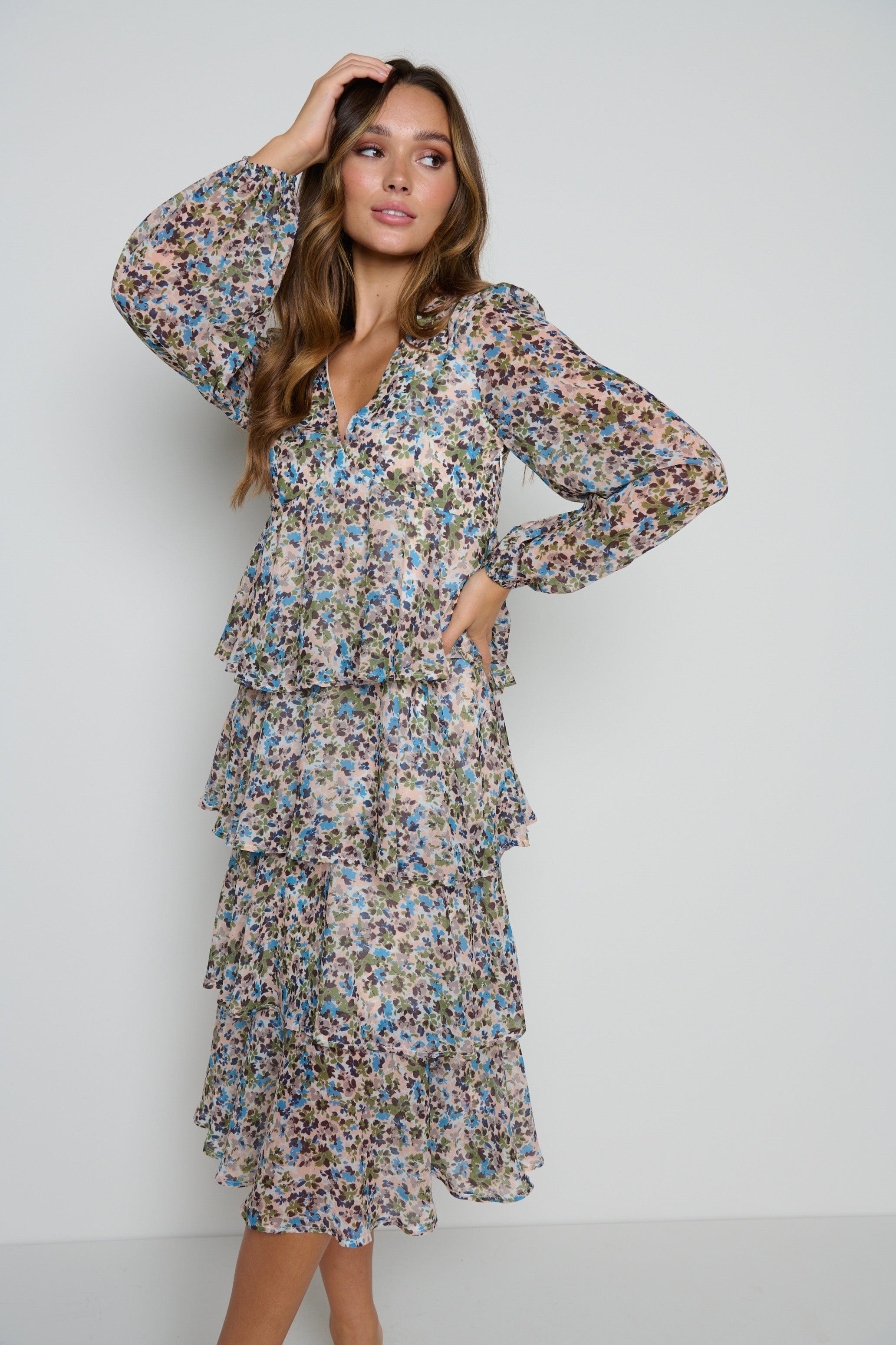 Ashton Ruffle Midi Dress - Floral