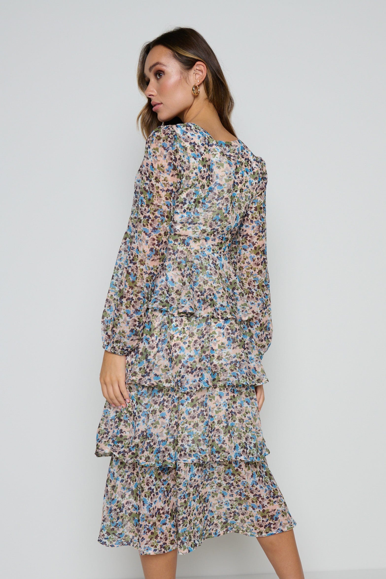 Ashton Ruffle Midi Dress - Floral
