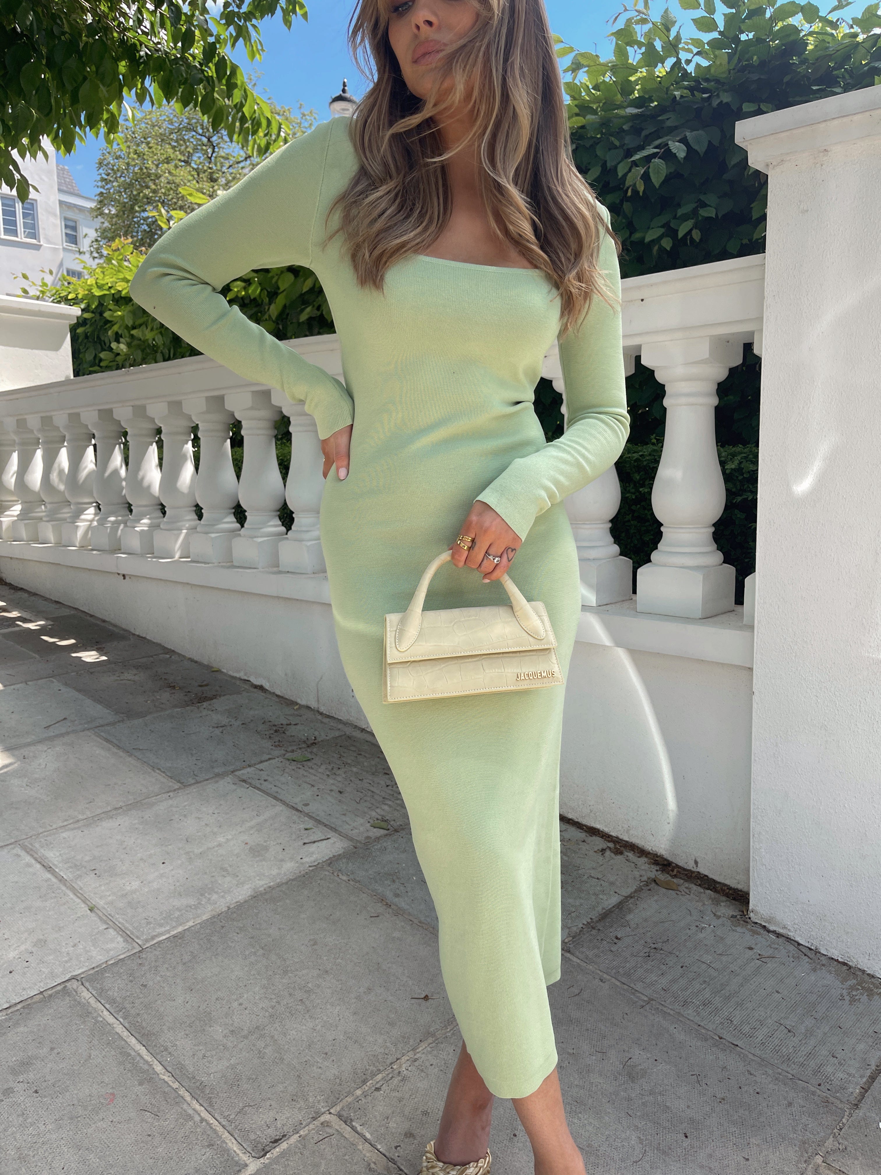 Sienna Square Neck Knit Dress- Green