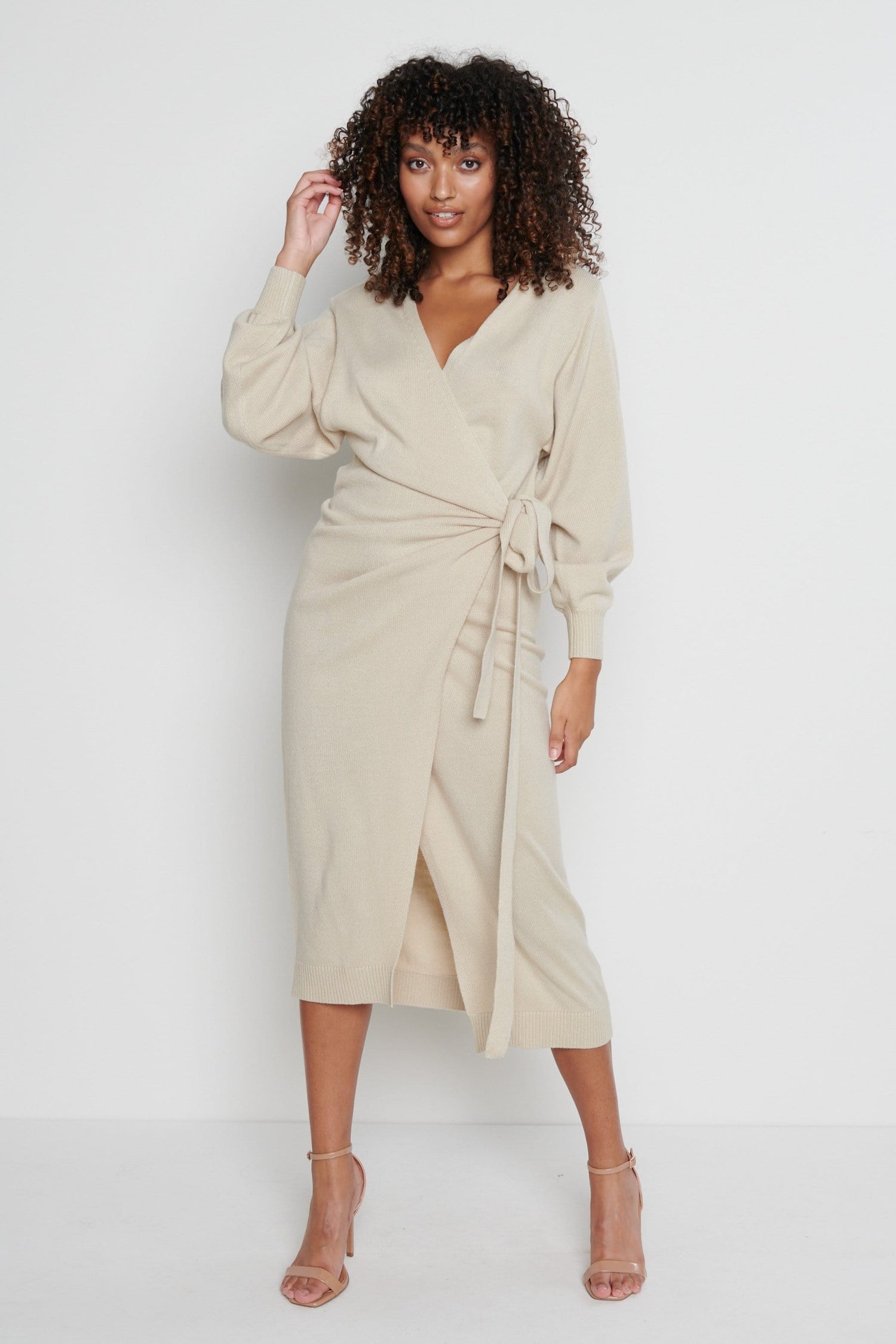 Beau Wrap Midi Dress - Beige – Pretty Lavish