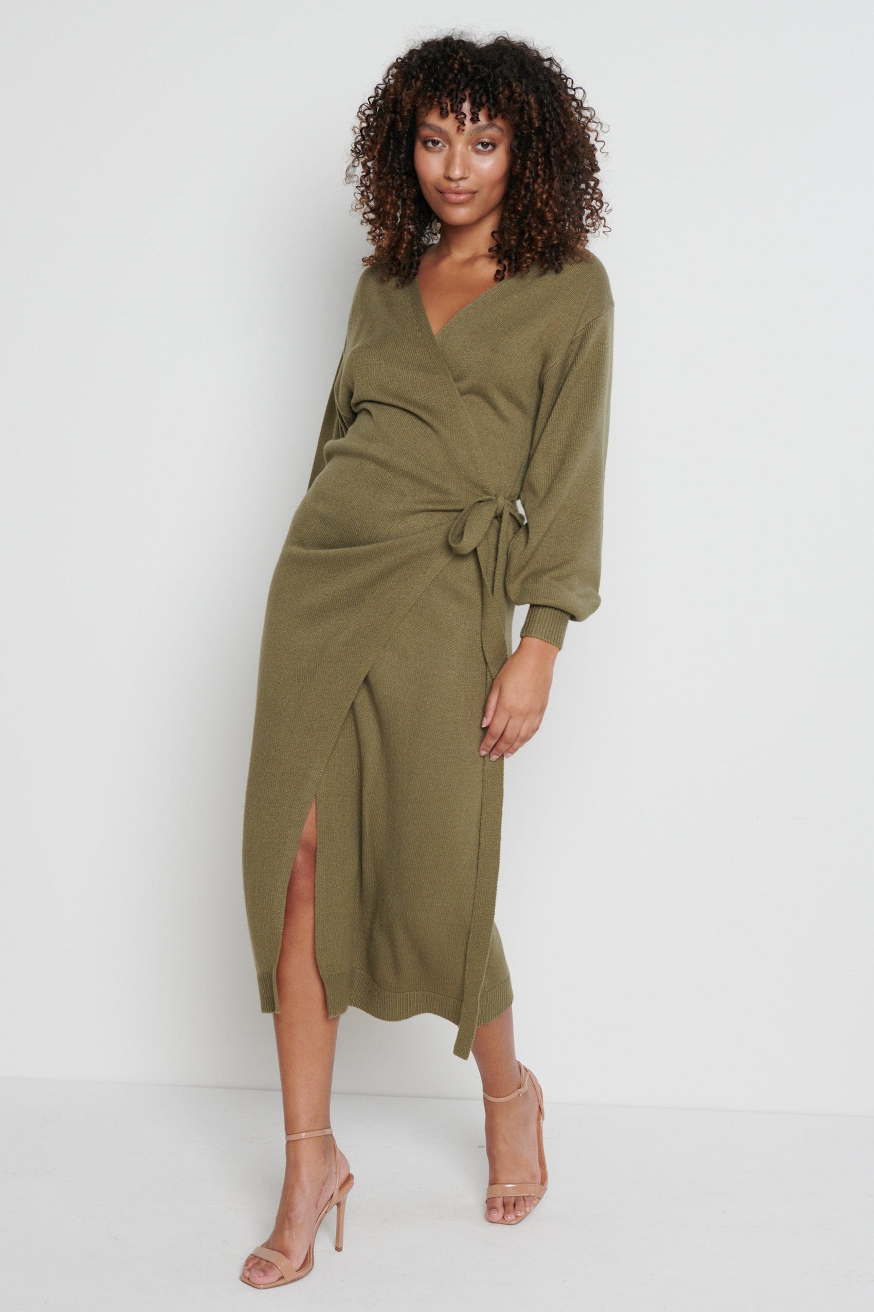 Beau Wrap Midi Dress - Olive Green – Pretty Lavish