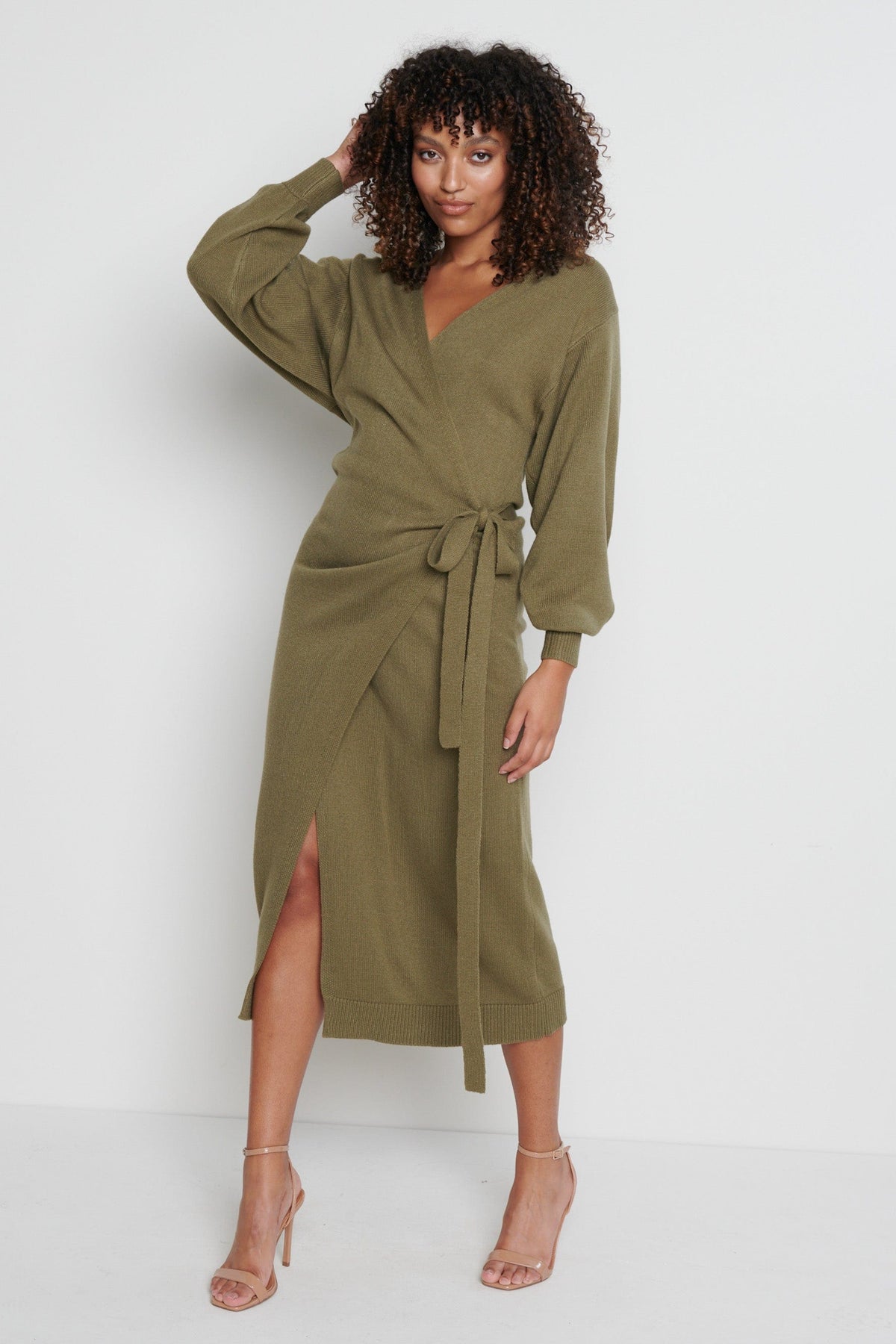 Beau Wrap Midi Dress - Olive Green – Pretty Lavish