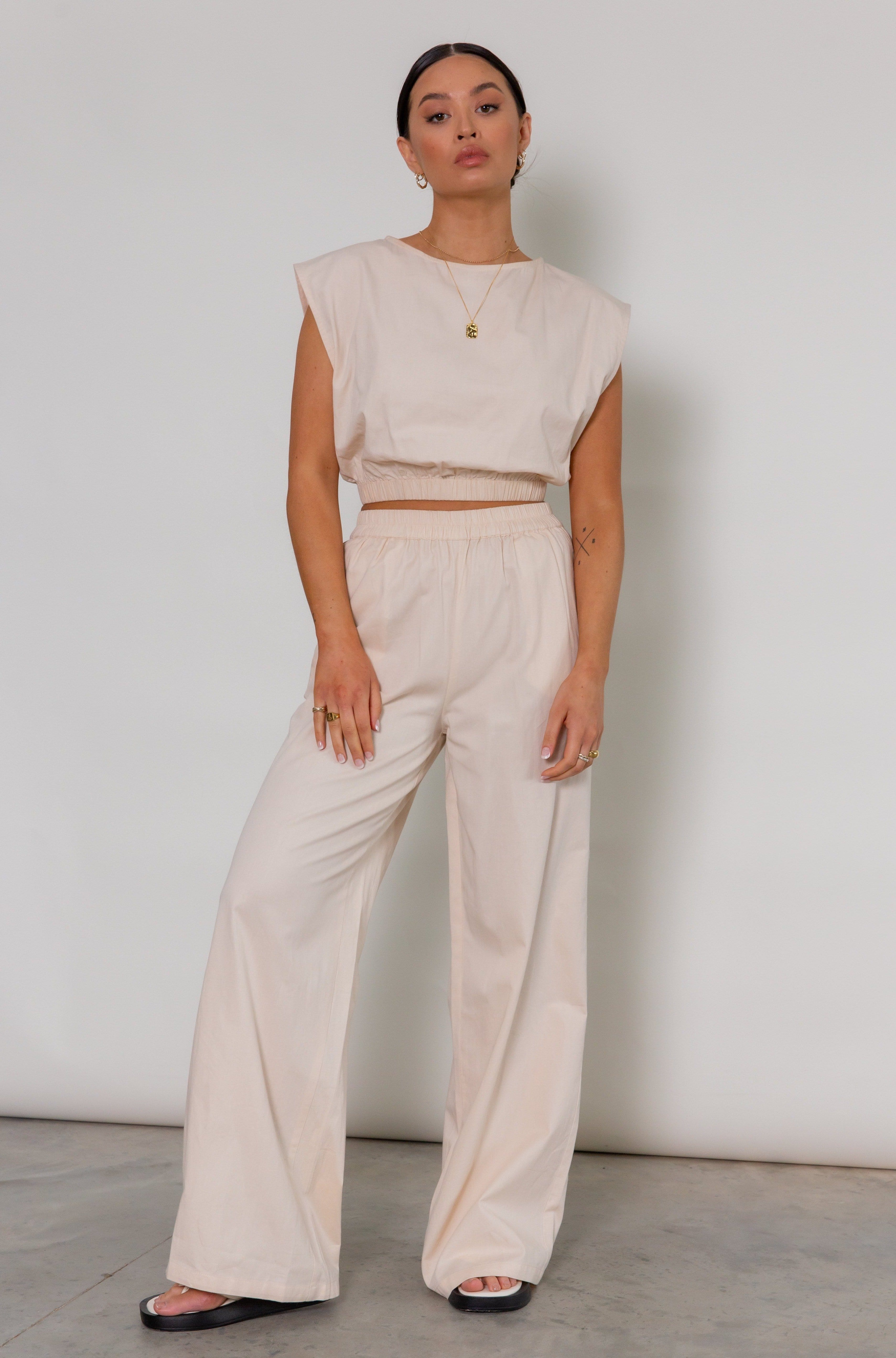 Textured Crop Top And Wide Leg Trouser Set  Nasty Gal