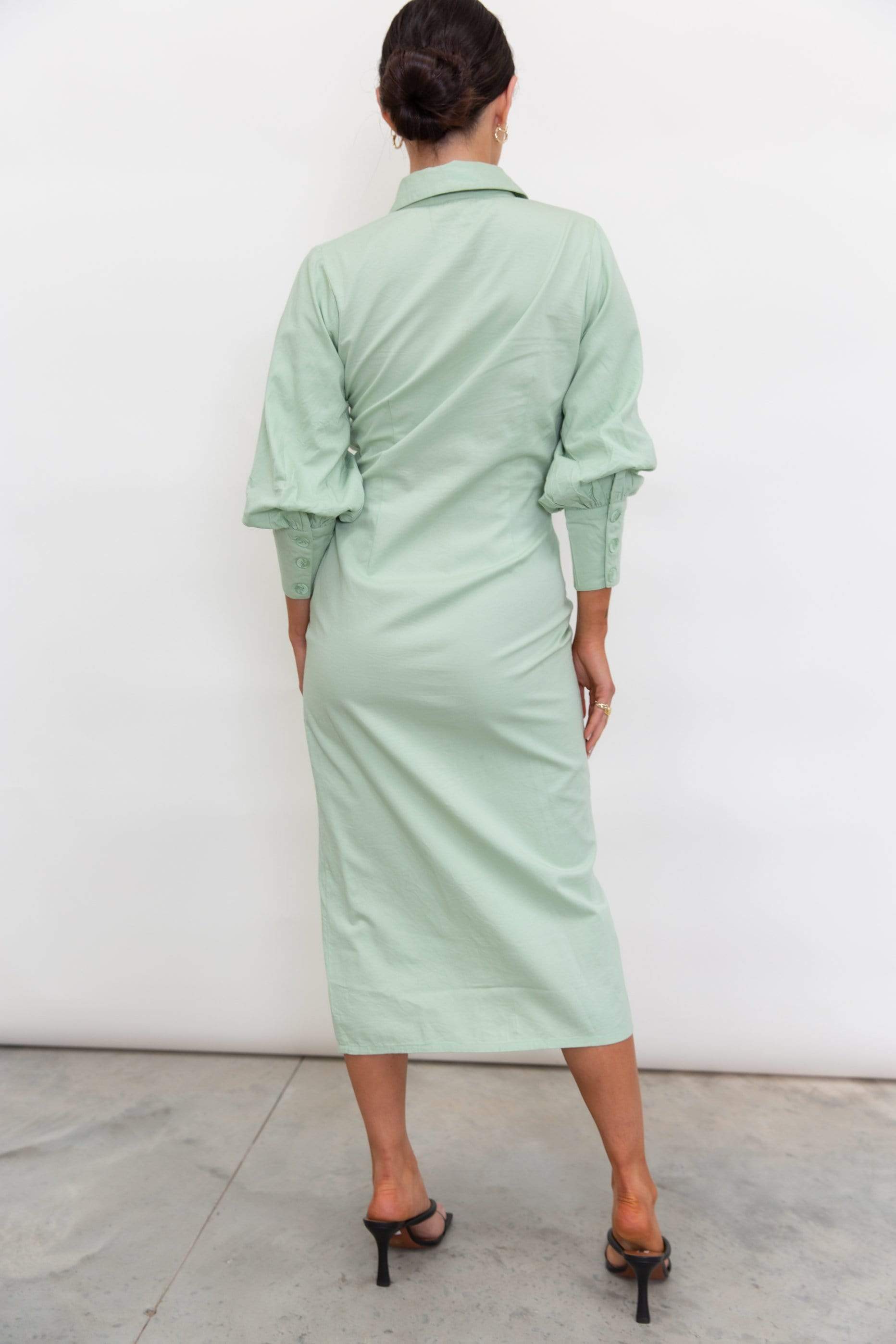 Ebony Ruched Midi Dress - Pastel Green (6544098590813)