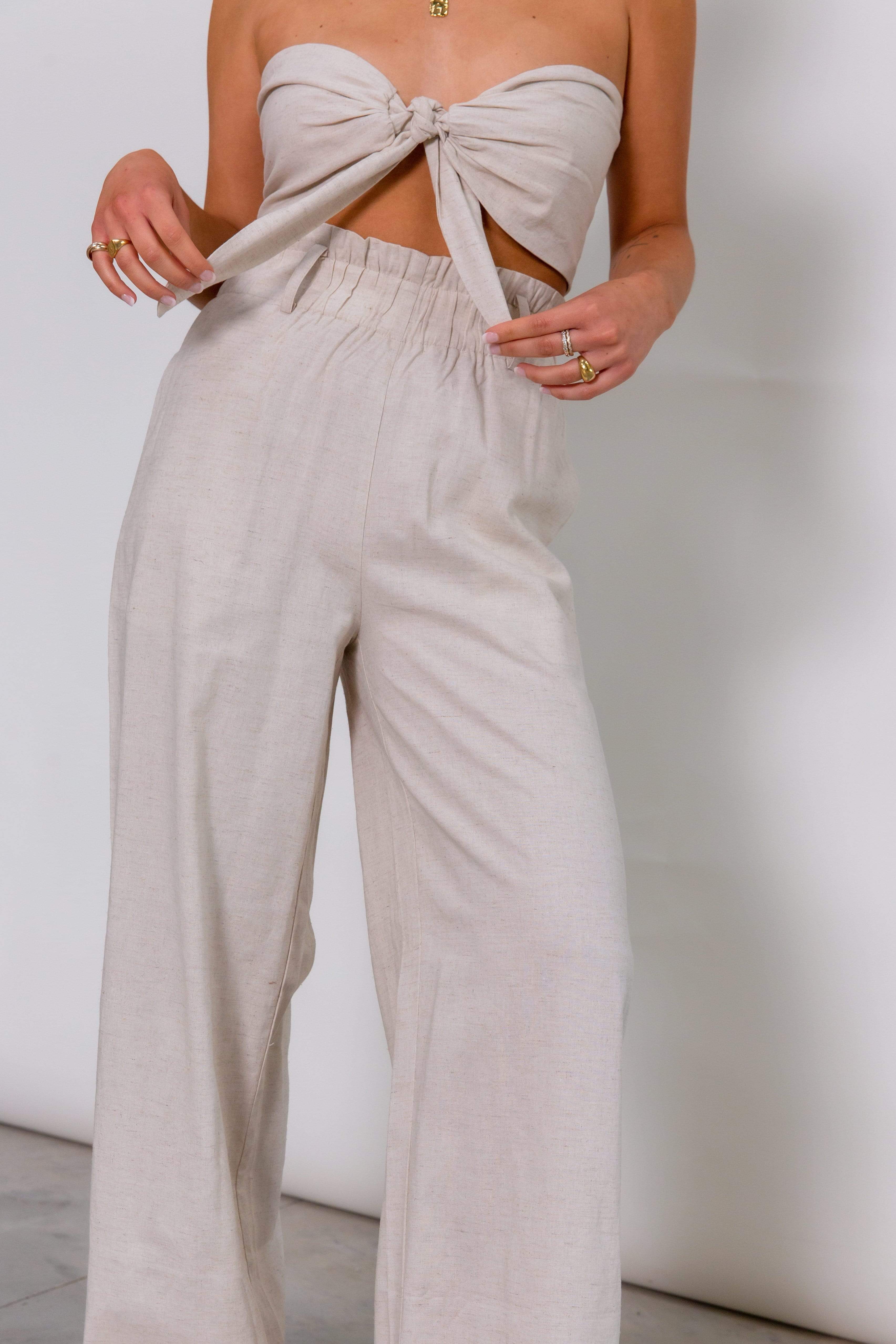 Ola Paperbag Trousers - Sand (4827783233629)