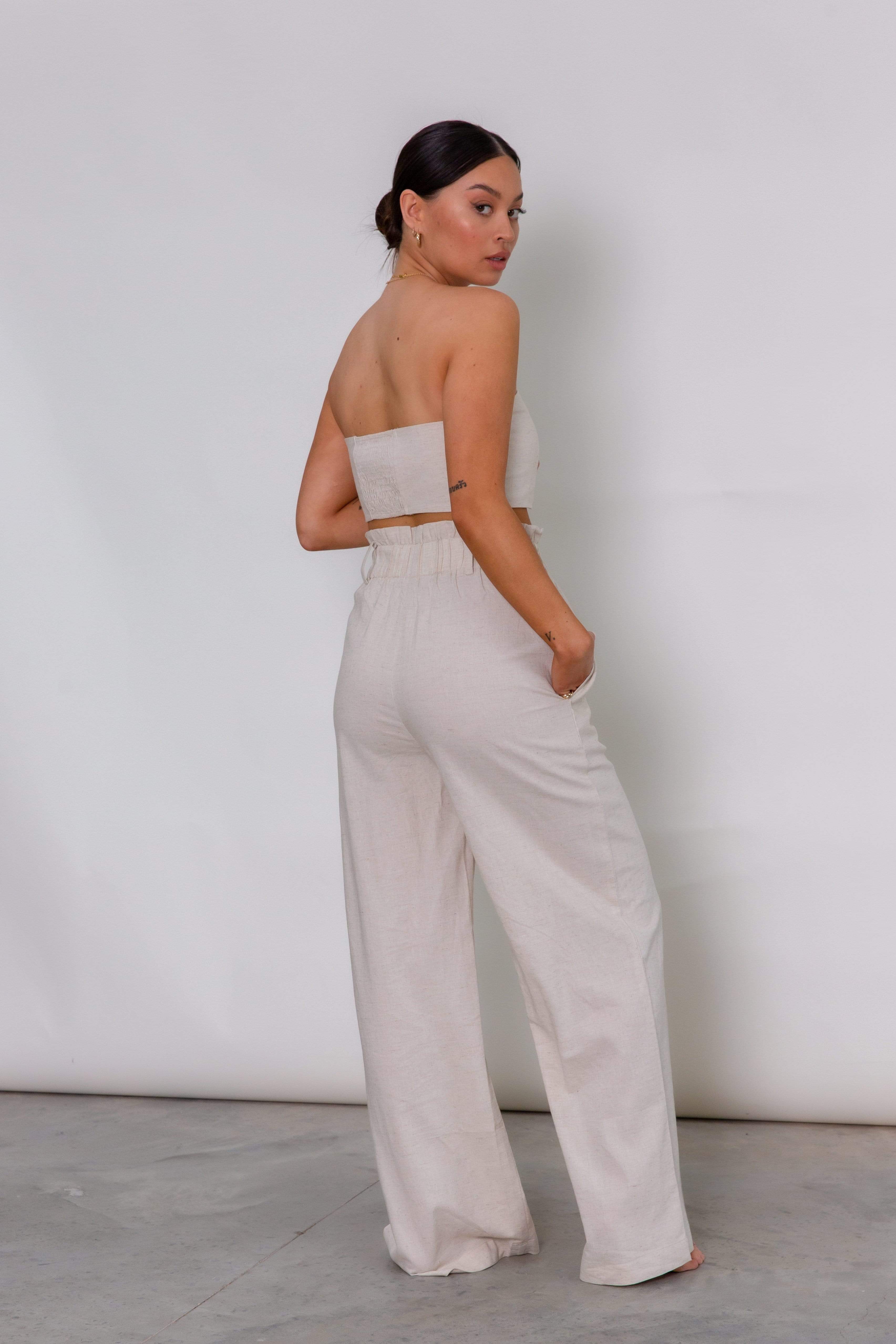 Ola Paperbag Trousers - Sand (4827783233629)