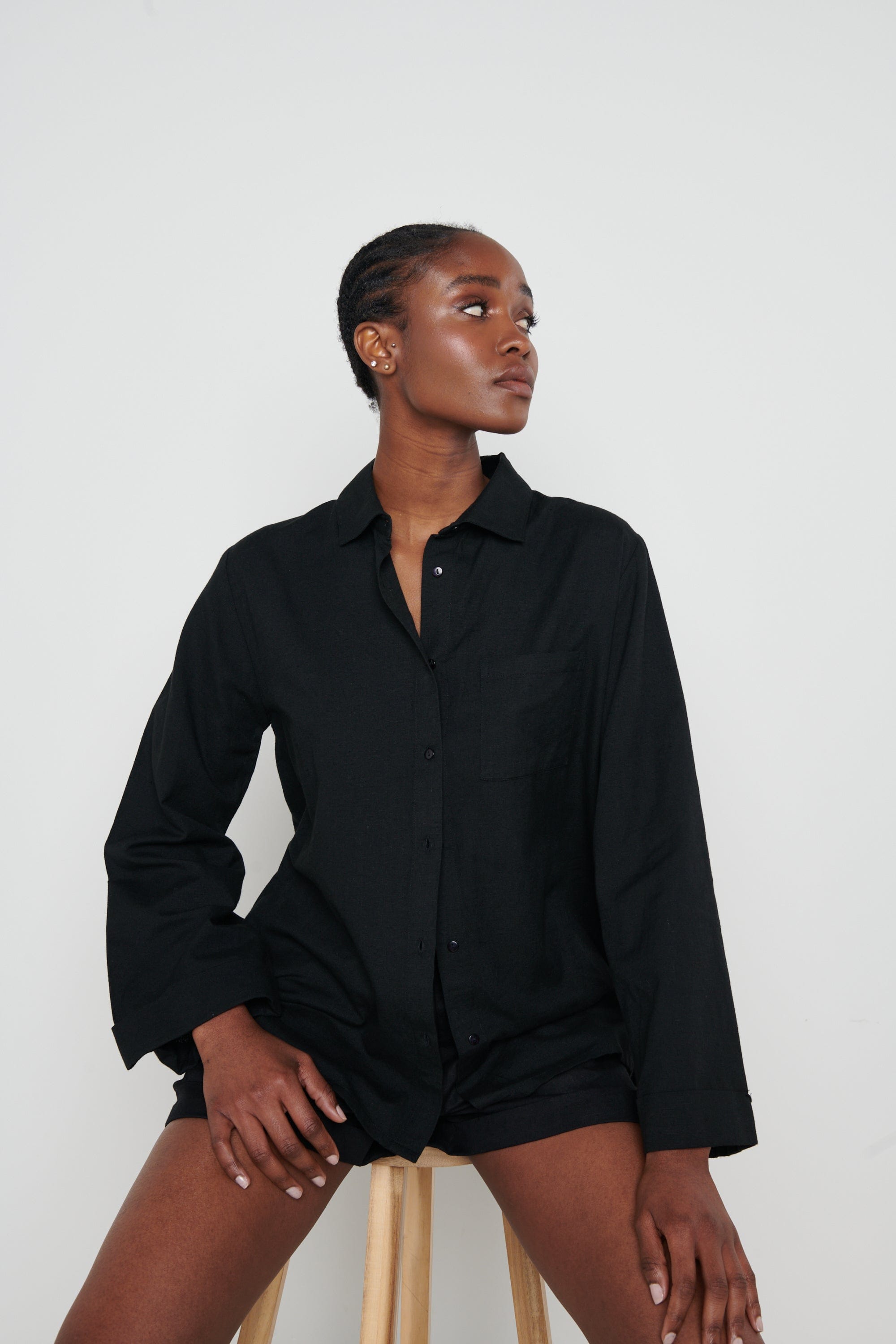 Belle Boxy Linen Shirt - Black