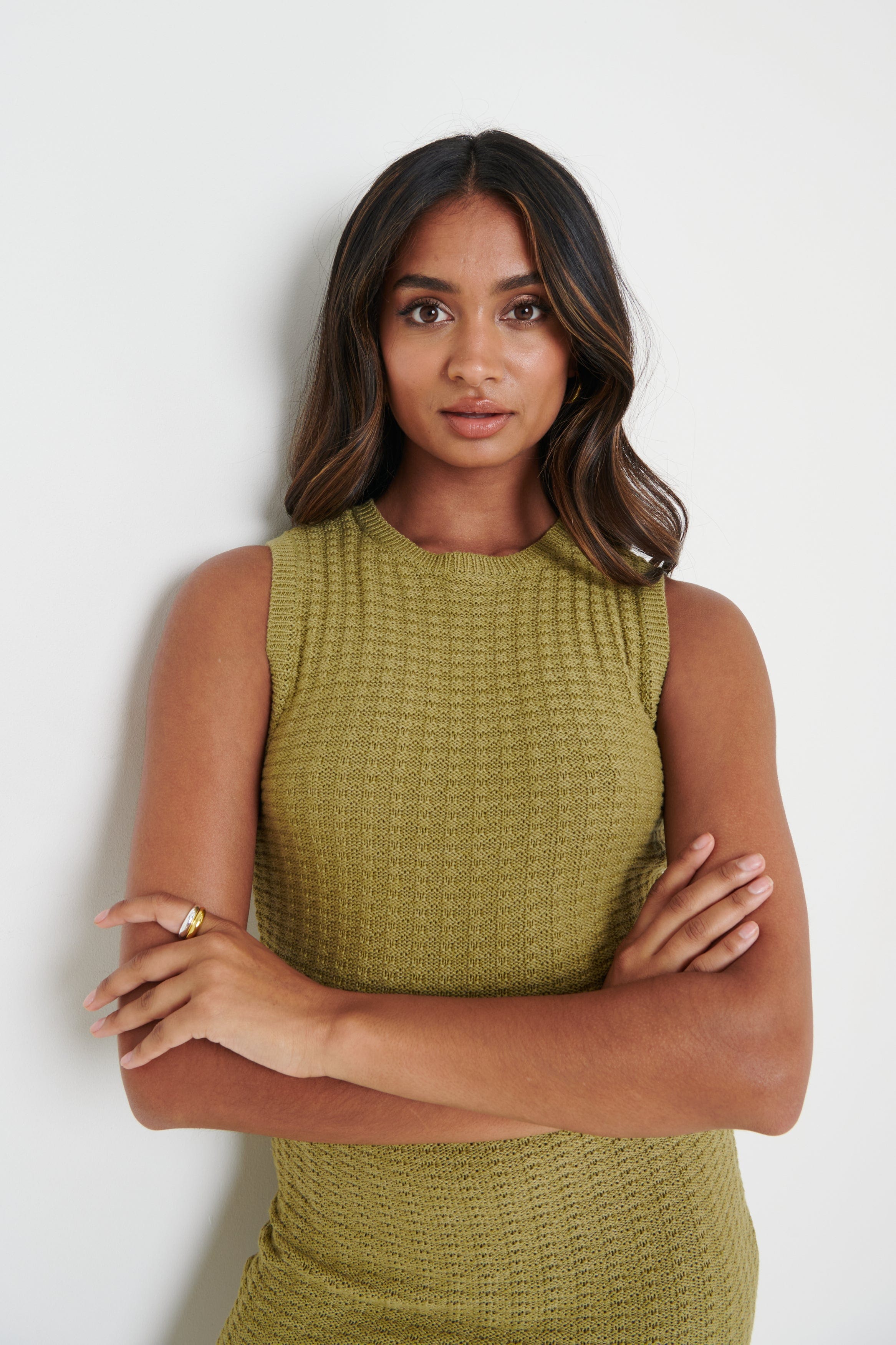 Billie Mini Crochet Knit Dress - Olive