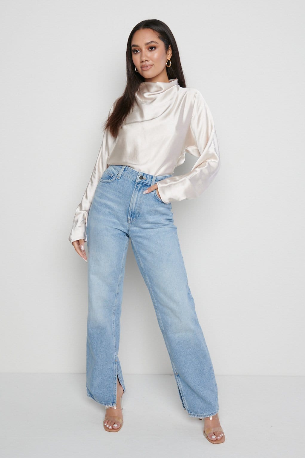 Bonnie High Neck Backless Blouse - Oyster
