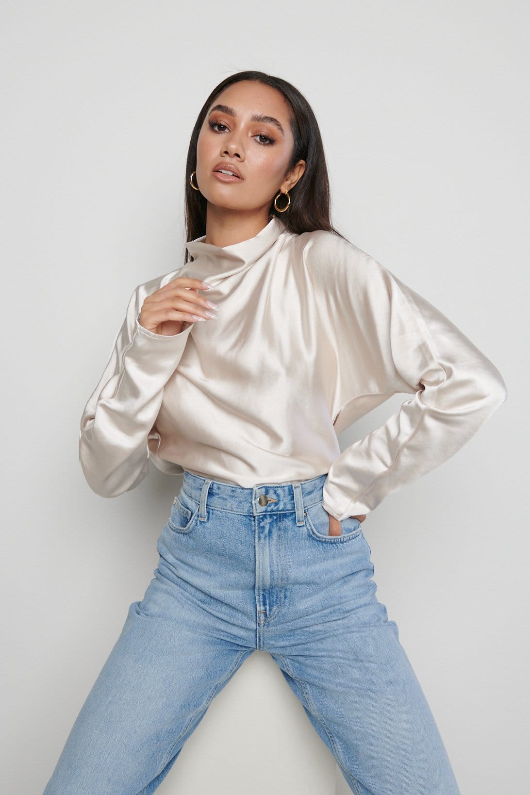 Bonnie High Neck Backless Blouse - Oyster