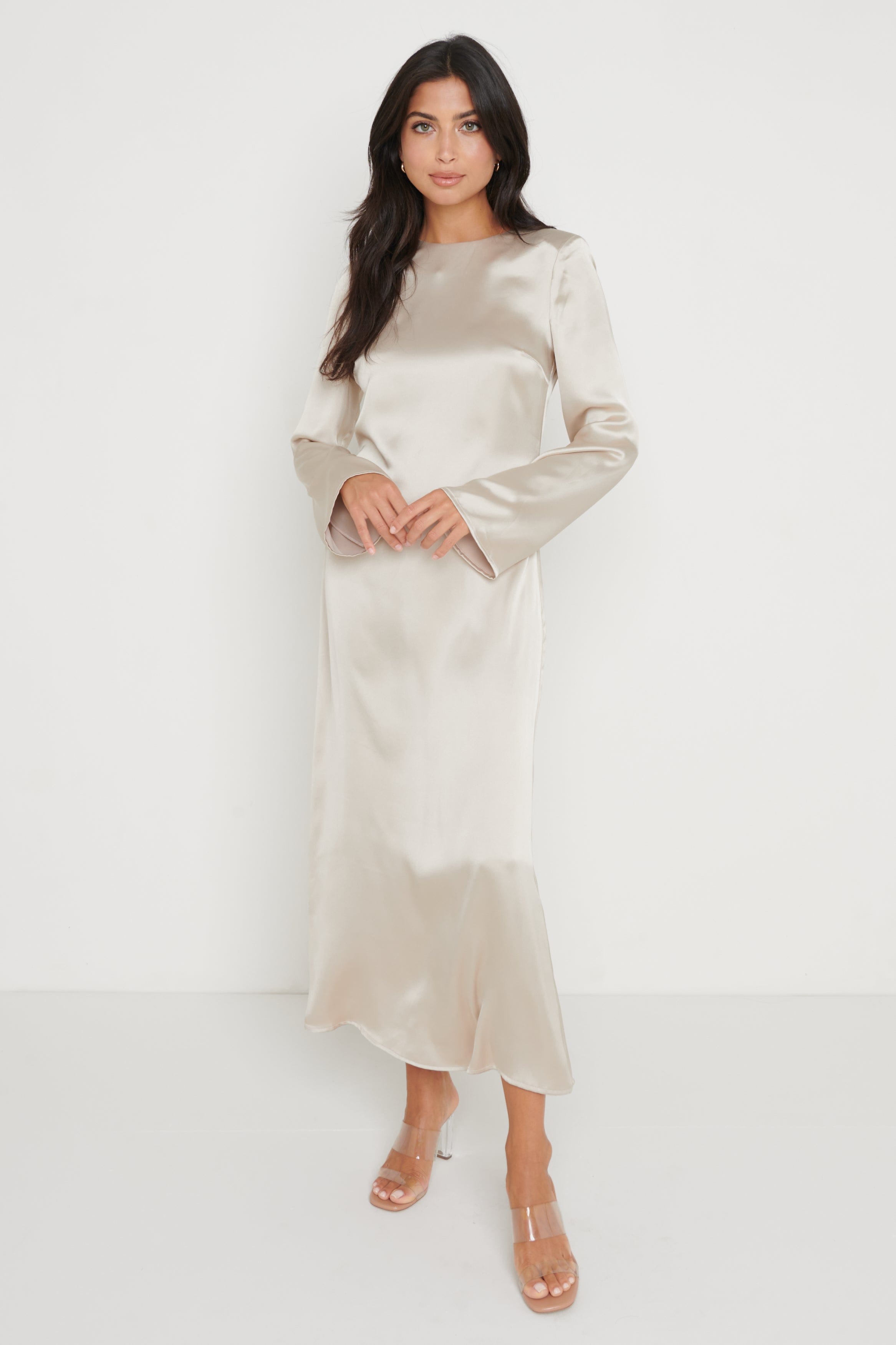 Breanna Backless Midaxi Dress - Taupe – Pretty Lavish
