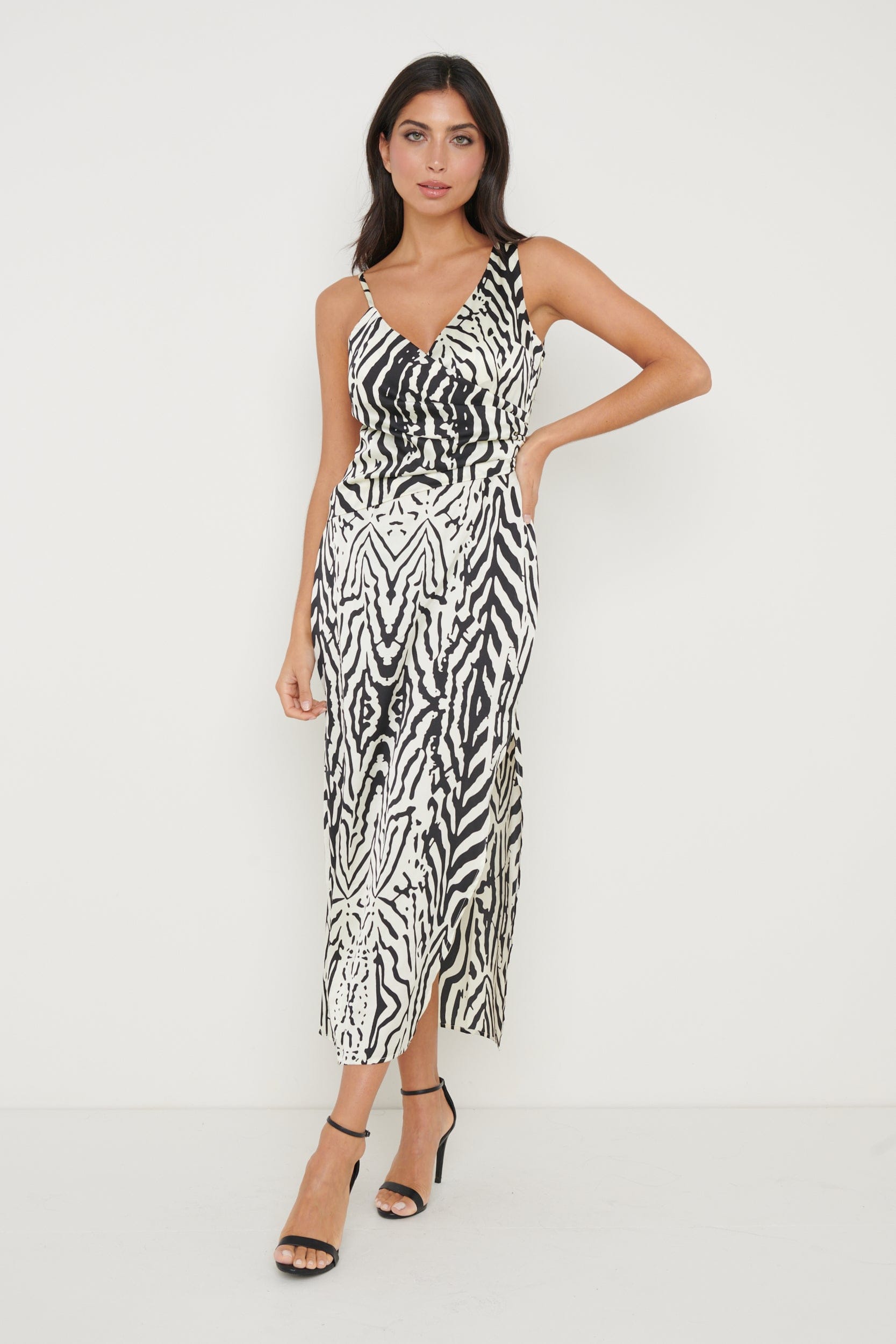 Briella Printed Wrap Midaxi Dress - Zebra Abstract