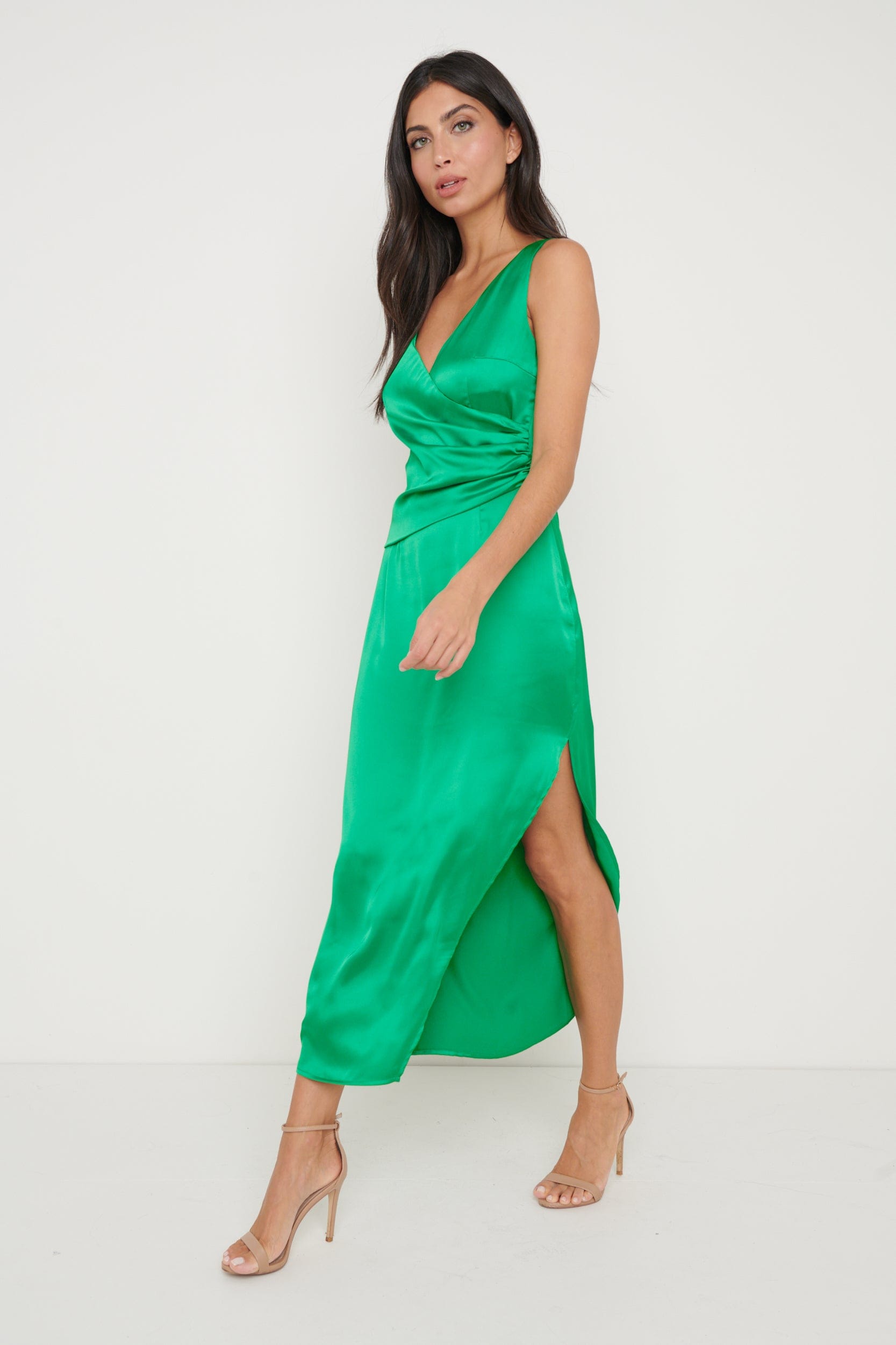 Briella Wrap Recycled Midaxi Dress - Bright Green – Pretty Lavish