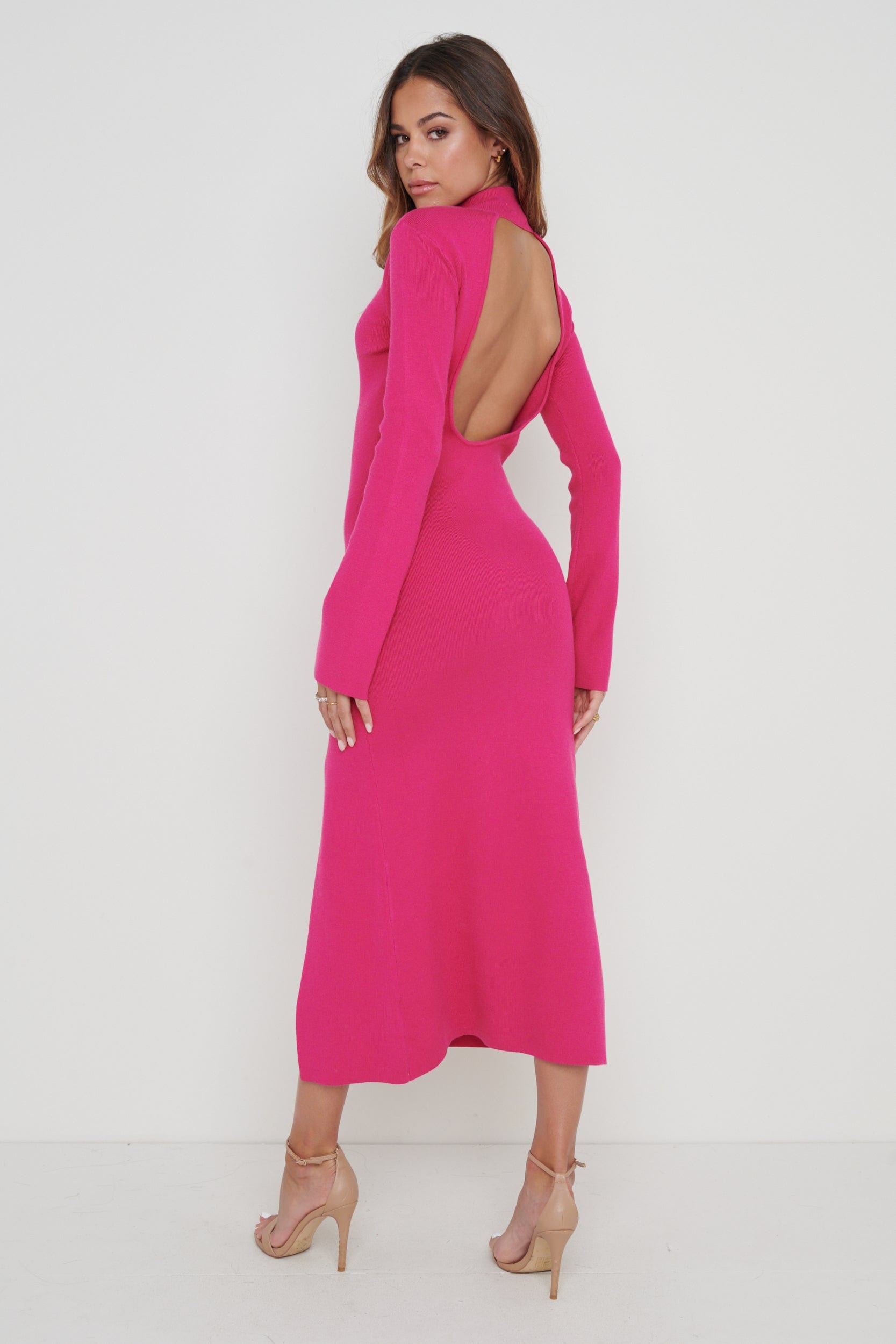 Brielle High Neck Midaxi Knit Dress - Pink