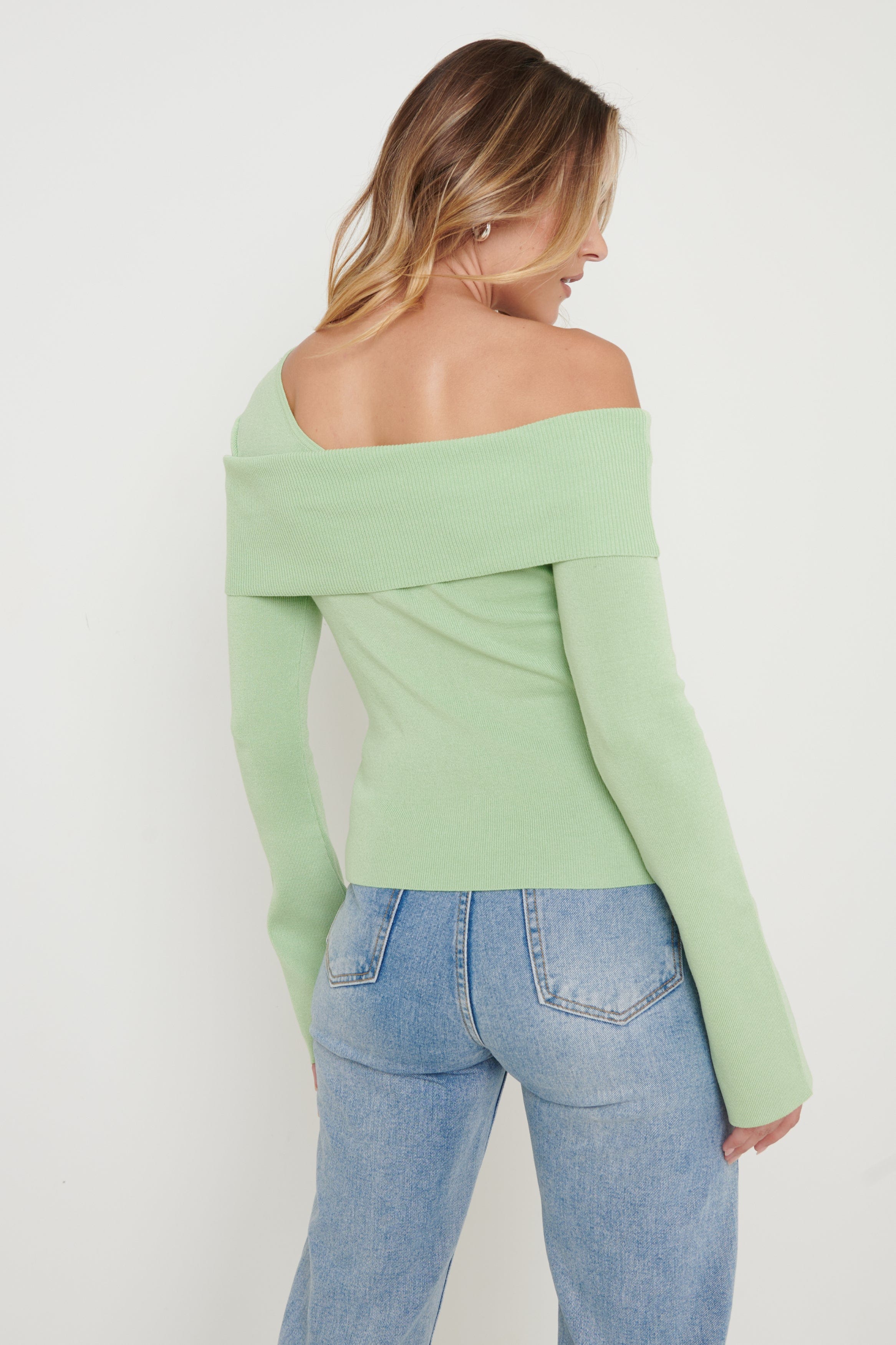 Brigitte Asymmetric Knit Top- Green