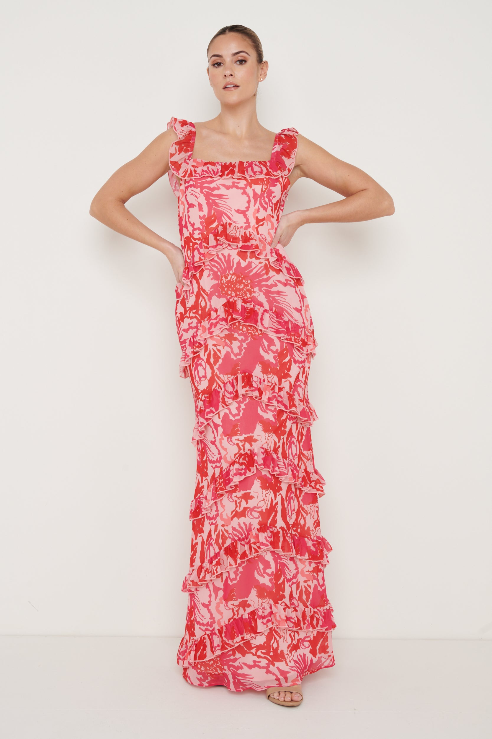 Cecile Maxi Dress - Pink and Red Floral