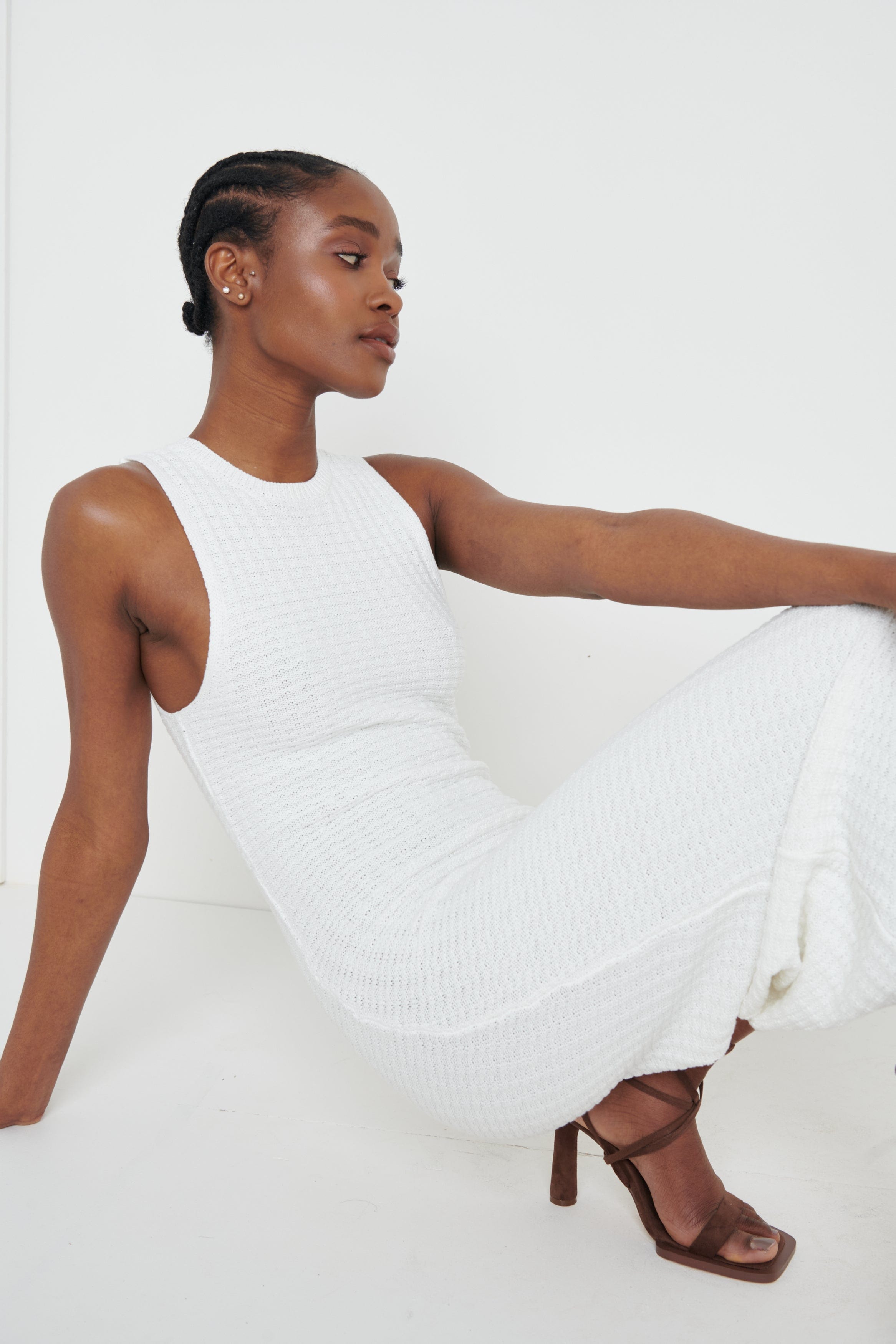 Celine Crochet Midi Dress - White