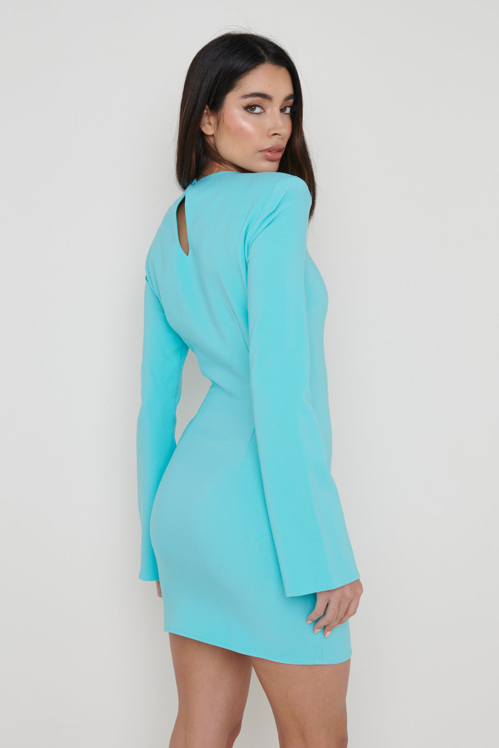 Charlene Long Sleeve Crew Neck Mini Dress Turquoise