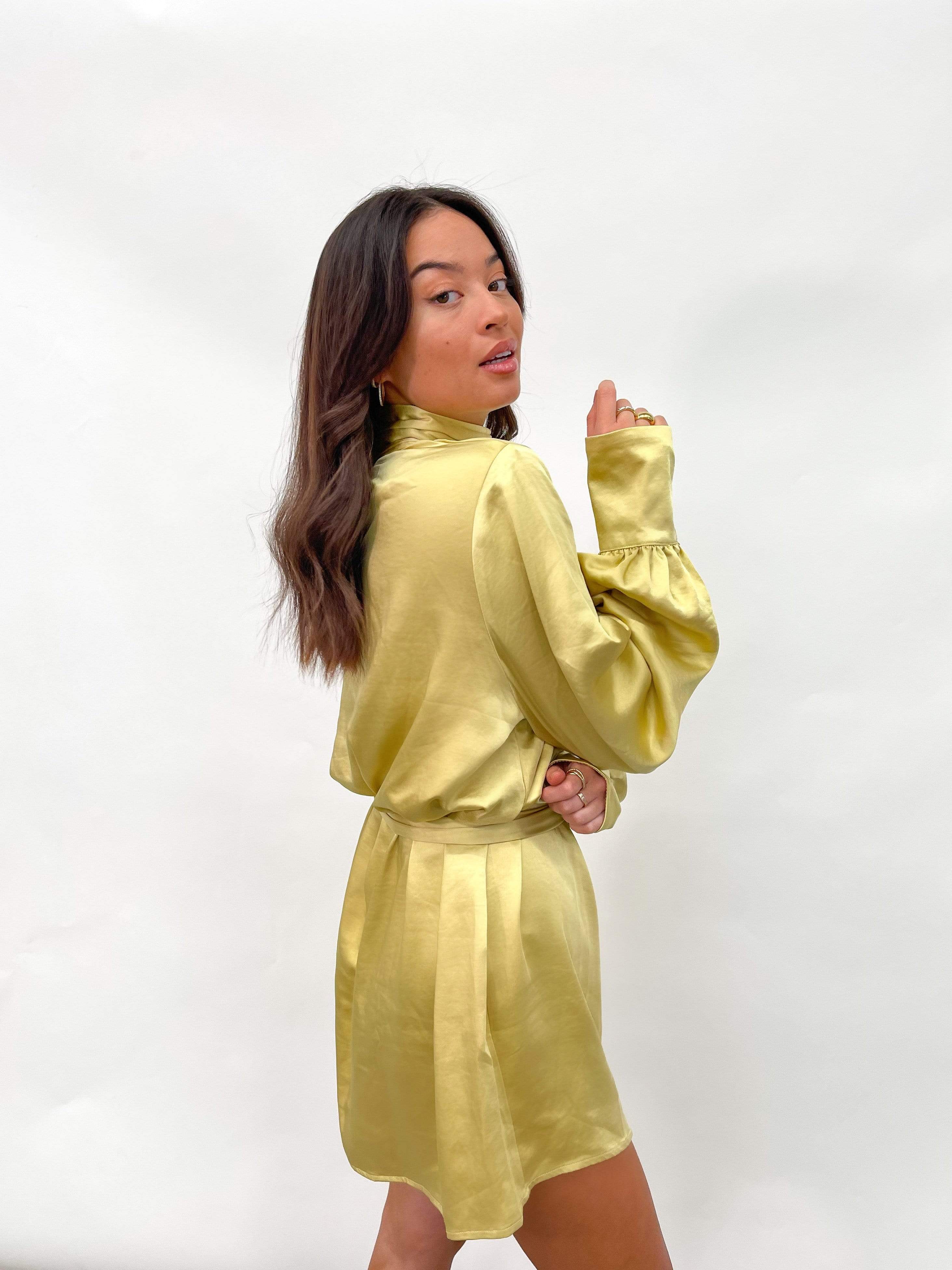 Leah Belted Smock Dress - Yellow (4823944036445)
